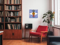 Memory Stack I - Modernes abstraktes von der Volkskunst inspiriertes Blumengemälde auf Rohleinwand