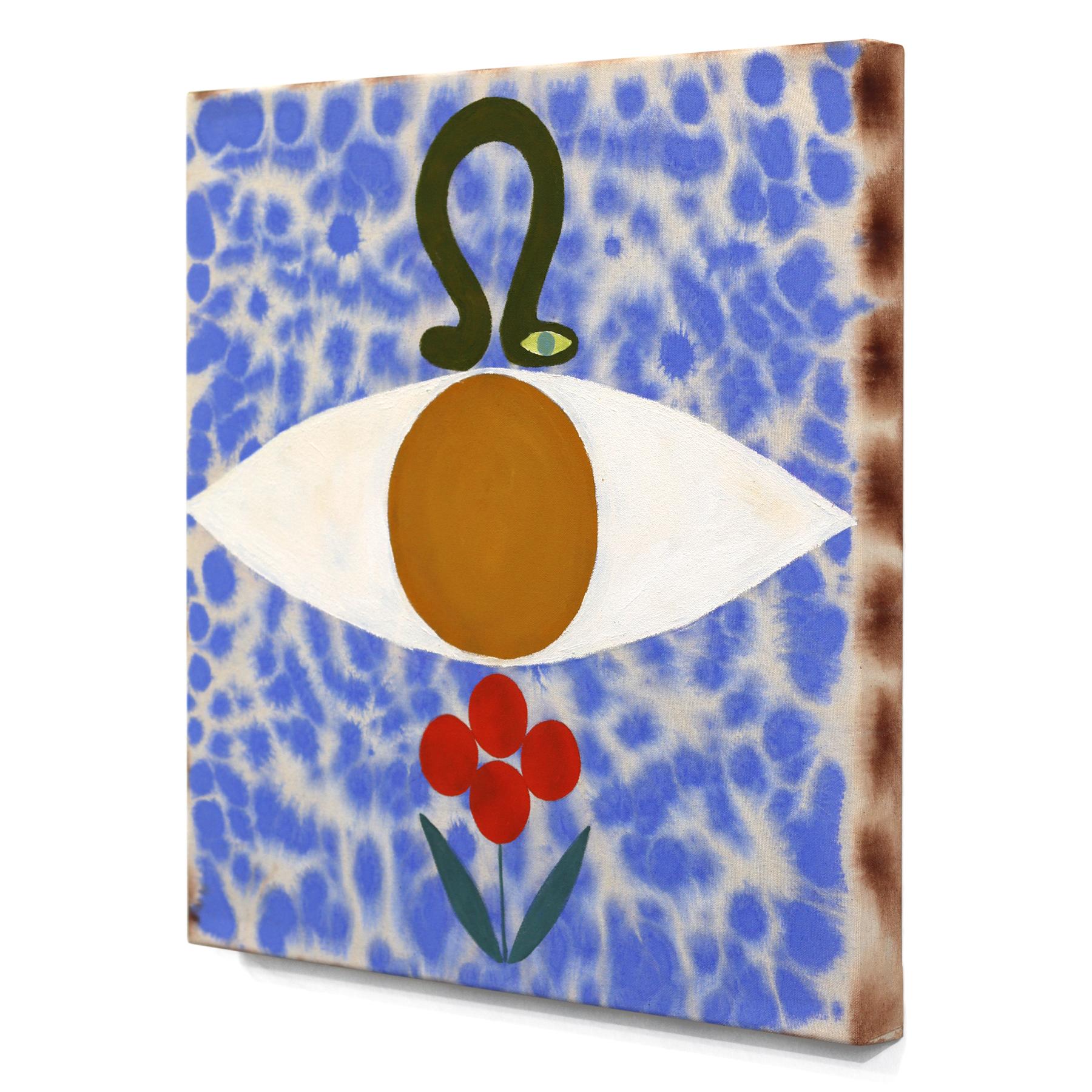Memory Stack I - Peinture florale abstraite moderne inspirée de l'art populaire sur toile brute - Violet Abstract Painting par Meredith Walker