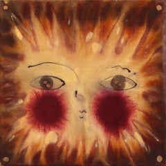 Sol nº 8 - Pintura figurativa abstracta en técnica mixta inspirada en el arte popular sobre lienzo