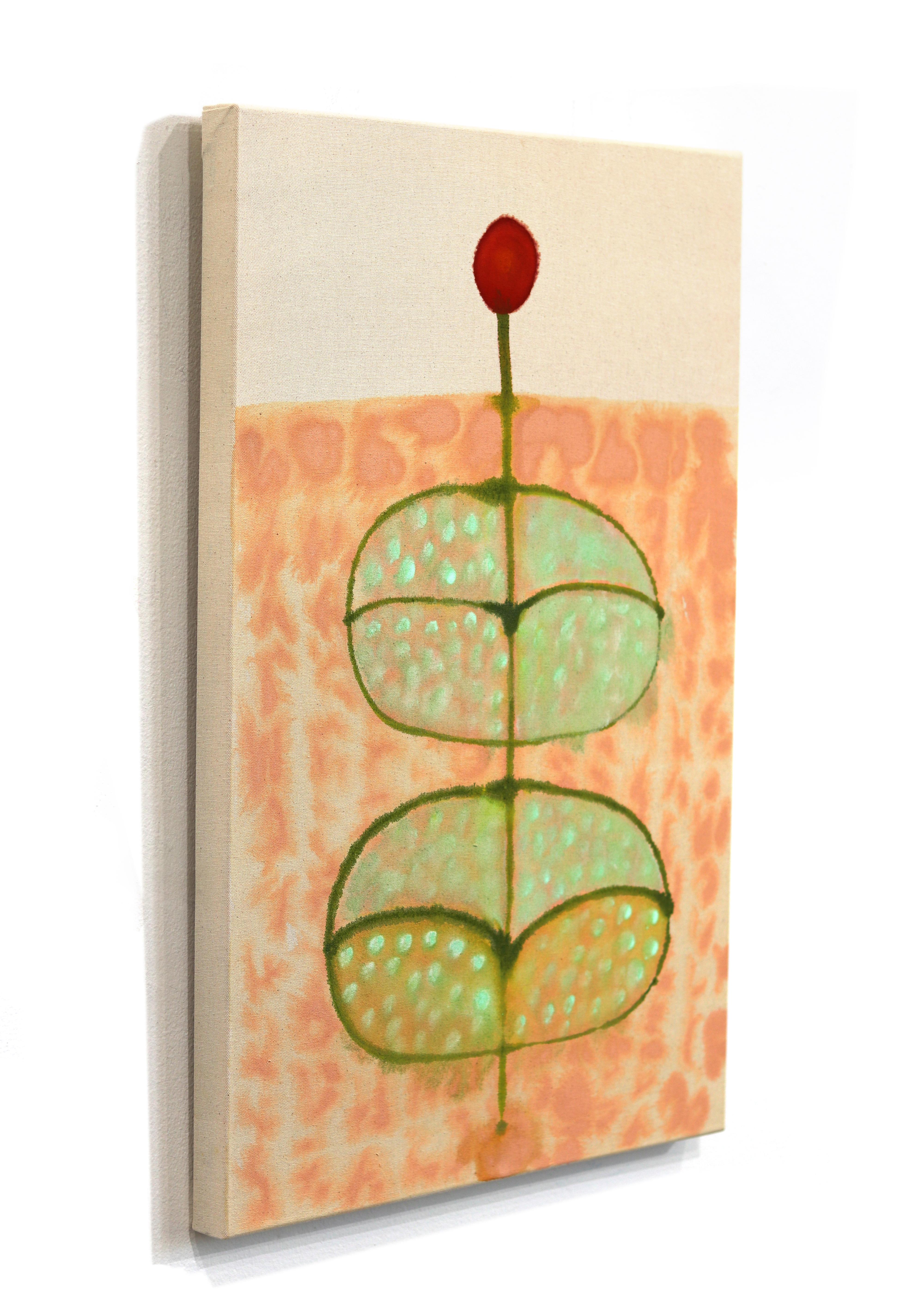A Single Bud - Abstract Contemporary Folk Art Inspired Painting on Raw Canvas en vente 1