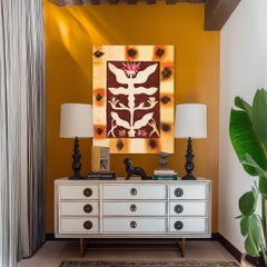 Tournesol du désert - Peinture moderne et chaleureuse inspirée de l'art populaire abstrait sur toile brute