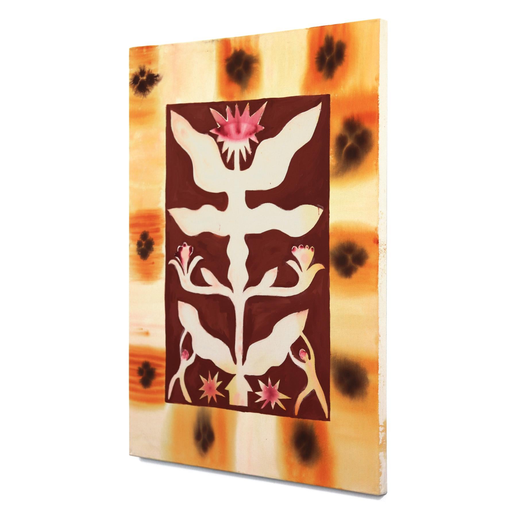 Desert Sunflower - Modern Warm Abstract Folk Art Inspired Painting on Raw Canvas For Sale 1