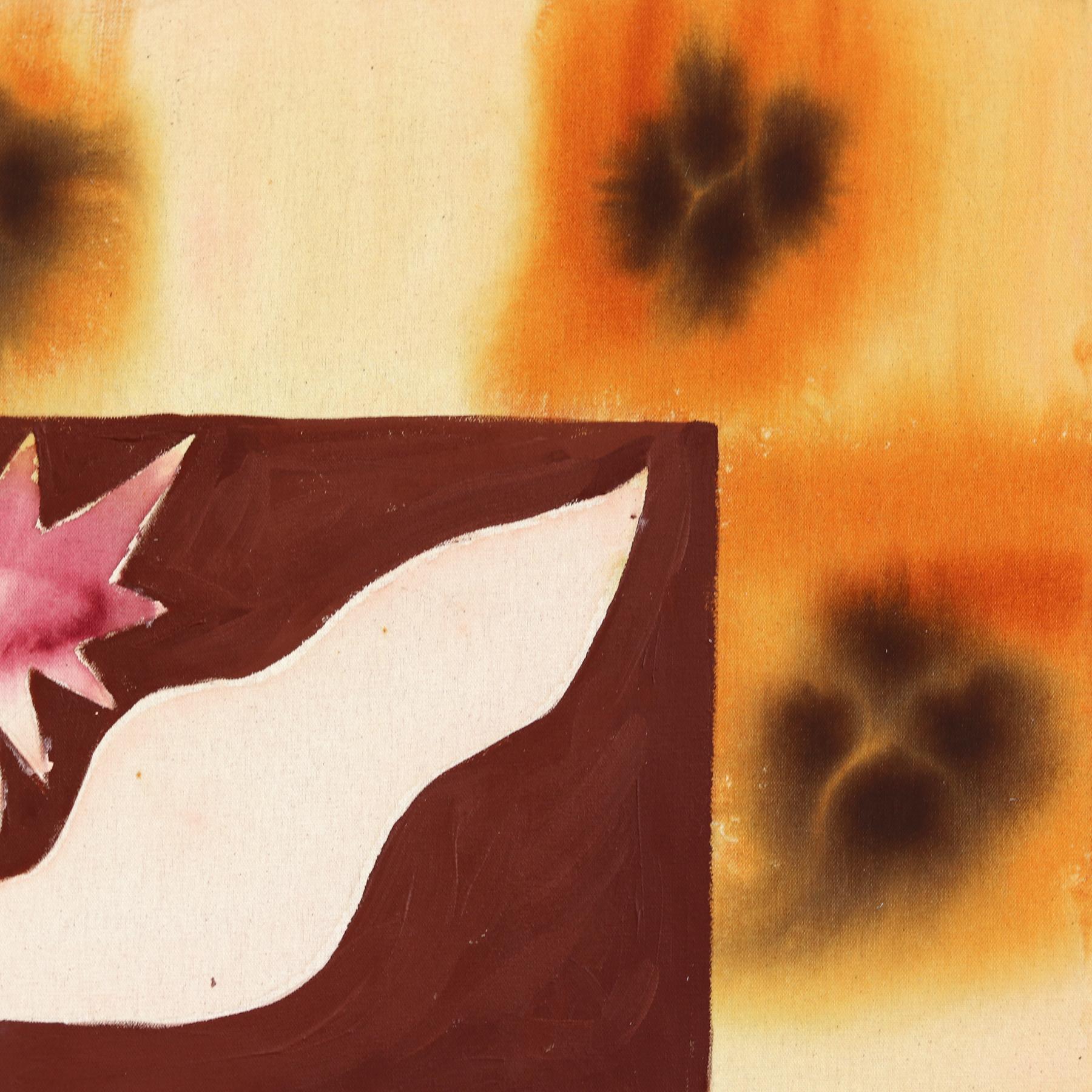 Desert Sunflower - Modern Warm Abstract Folk Art Inspired Painting on Raw Canvas For Sale 2