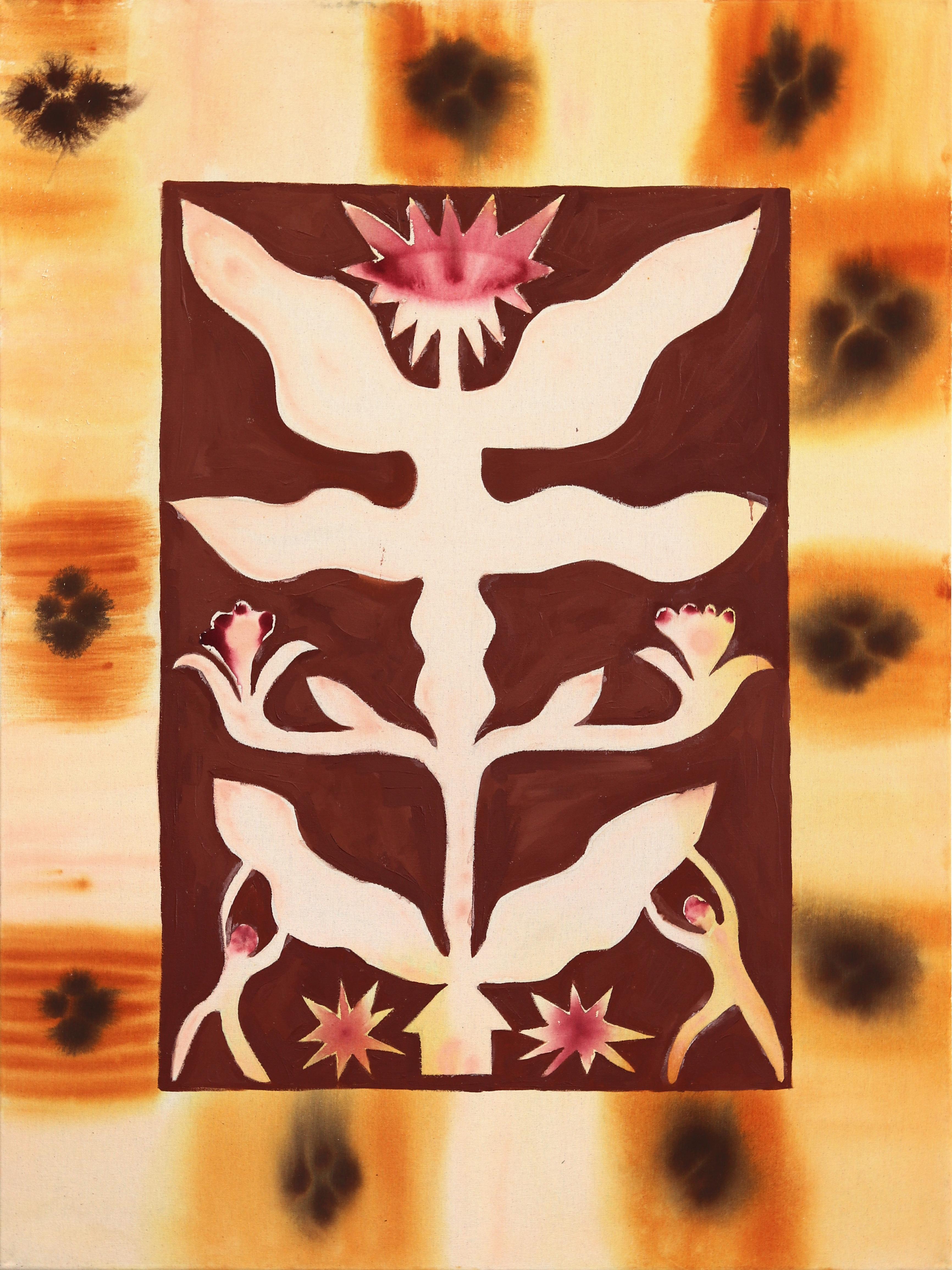 Meredith Walker Abstract Painting - Desert Sunflower - Modern Warm Abstract Folk Art Inspired Painting on Raw Canvas