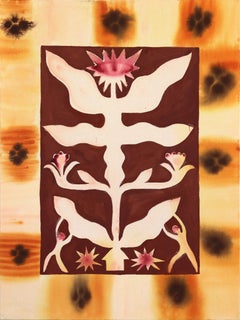 Desert Sunflower - Modern Warm Abstract Folk Art Inspired Painting on Raw Canvas