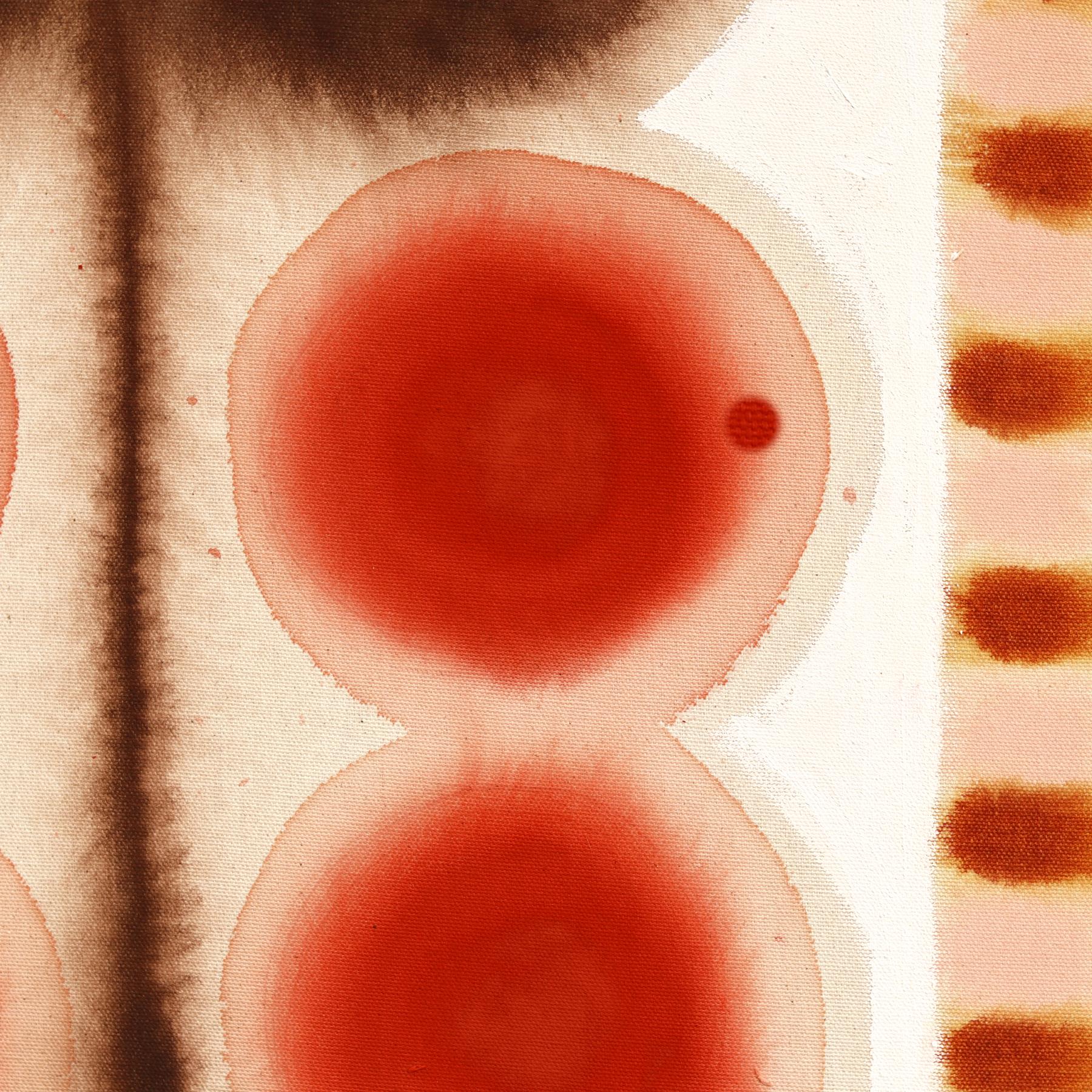 Dotted Clover - Warm Abstract Folk Art Inspired Botanical Painting on Raw Canvas For Sale 2