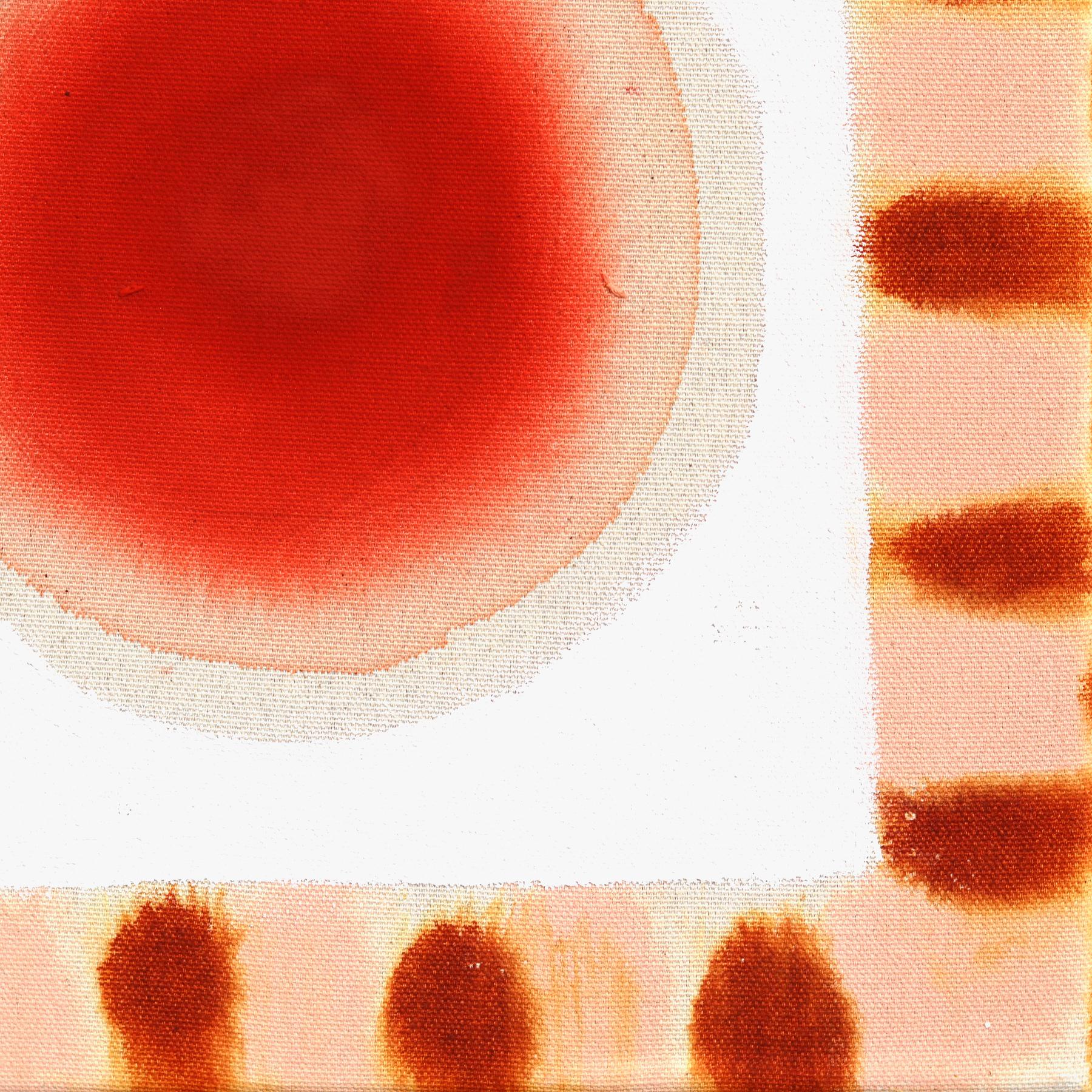Dotted Clover - Warm Abstract Folk Art Inspired Botanical Painting on Raw Canvas For Sale 5