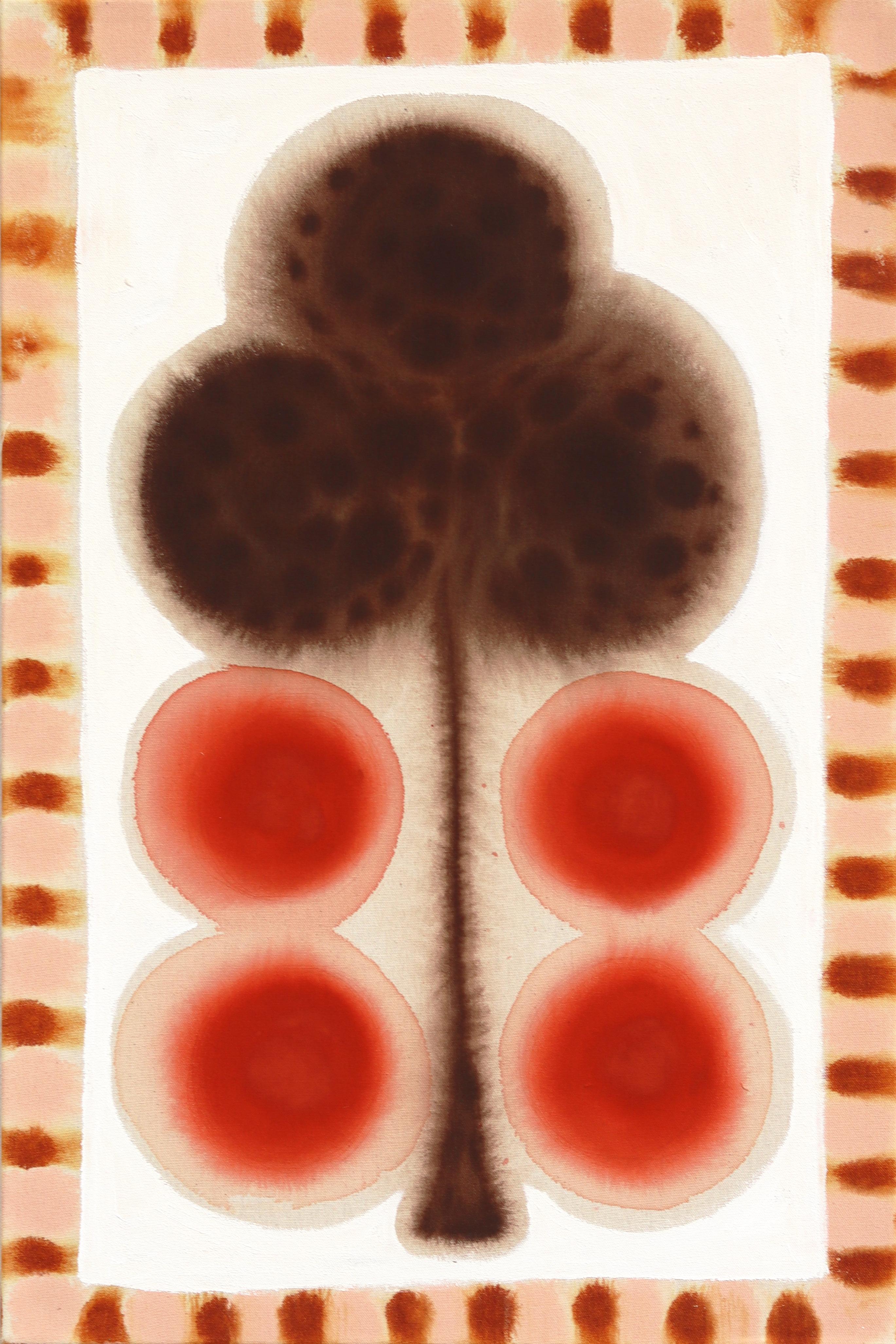 Meredith Walker Abstract Painting - Dotted Clover - Warm Abstract Folk Art Inspired Botanical Painting on Raw Canvas