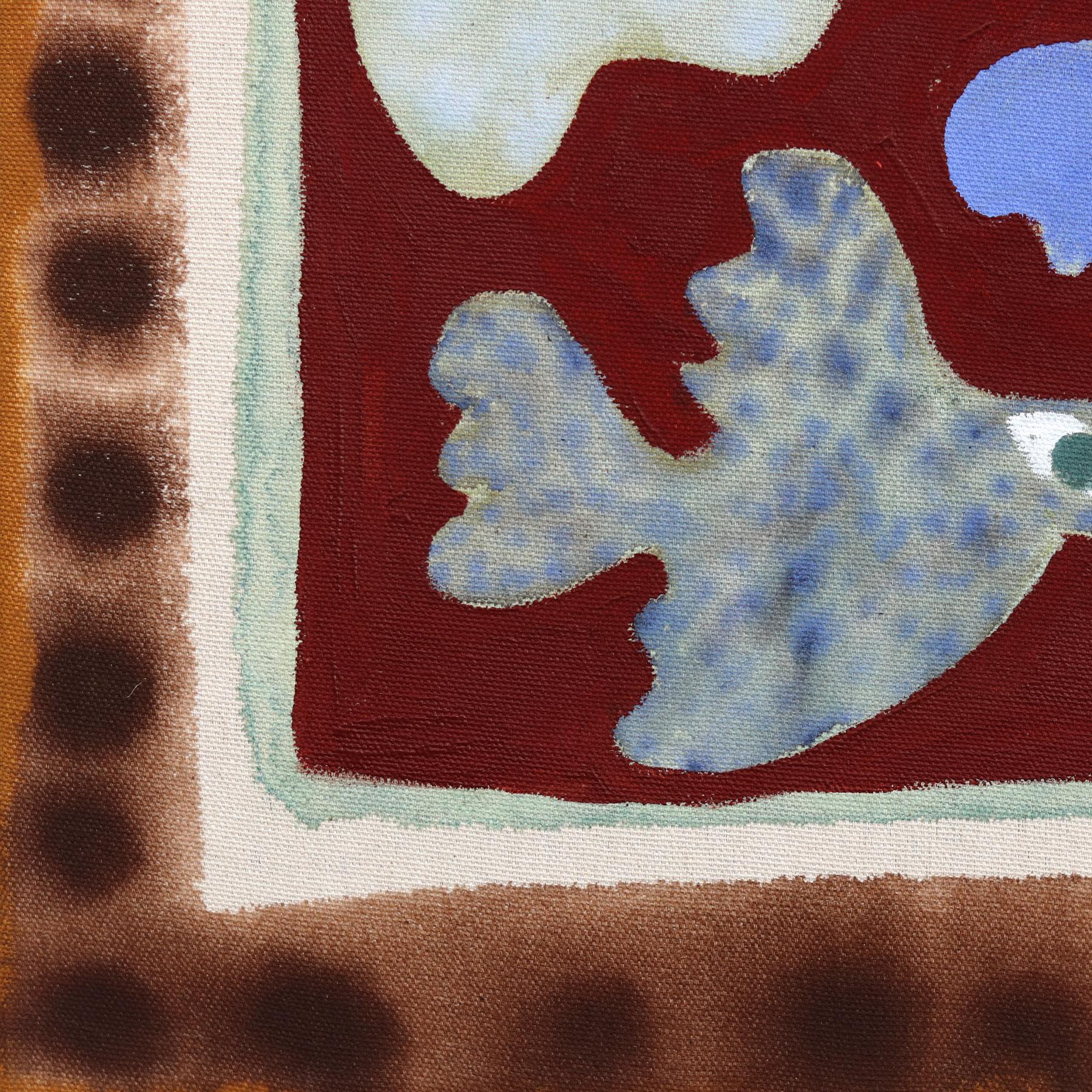 Flocked - Modern Colorful Abstract Bird Folk Art Inspired Painting on Raw Canvas For Sale 4