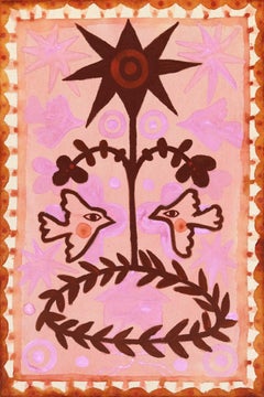 Living Crown - Pink Abstract Contemporary Folk Art Inspired Painting on Canvas