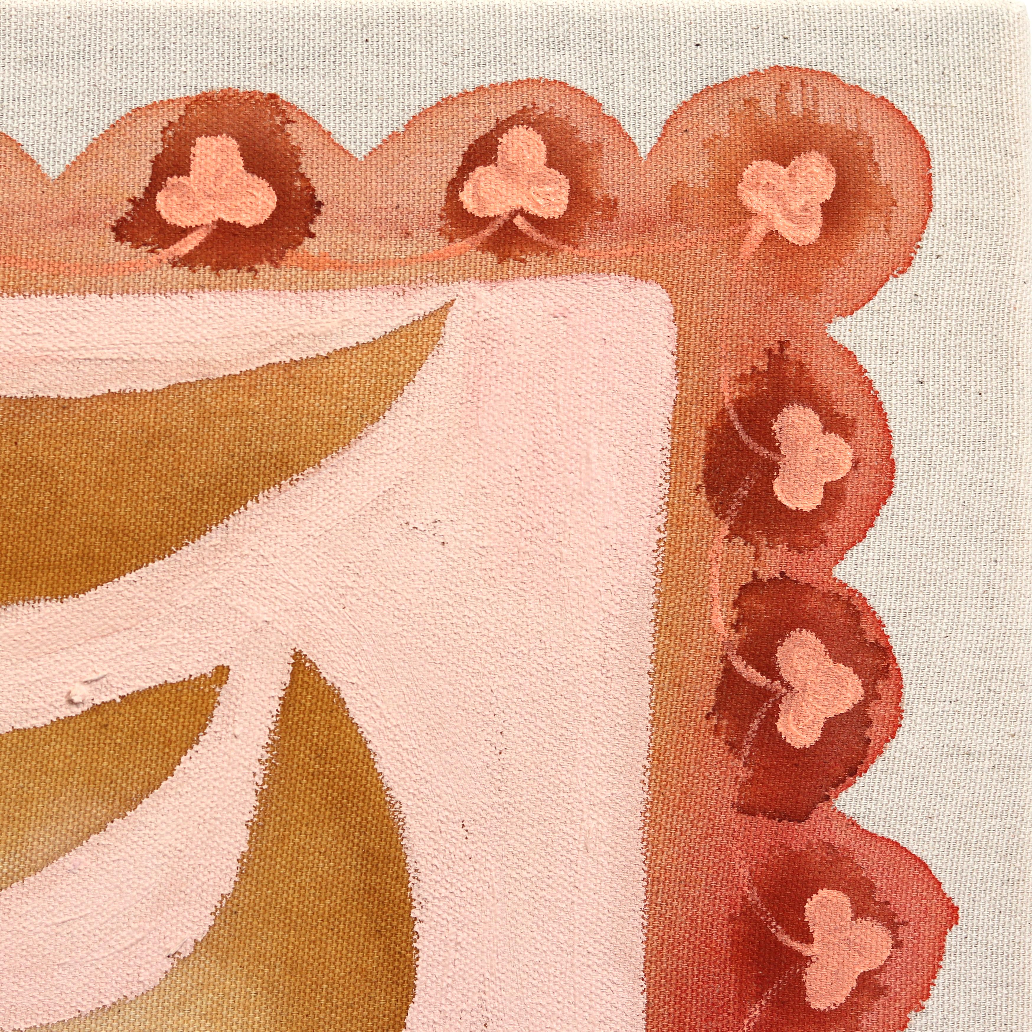 Ochre Rabbit - Modern Figurative Animal Folk Art Inspired Painting on Raw Canvas For Sale 2