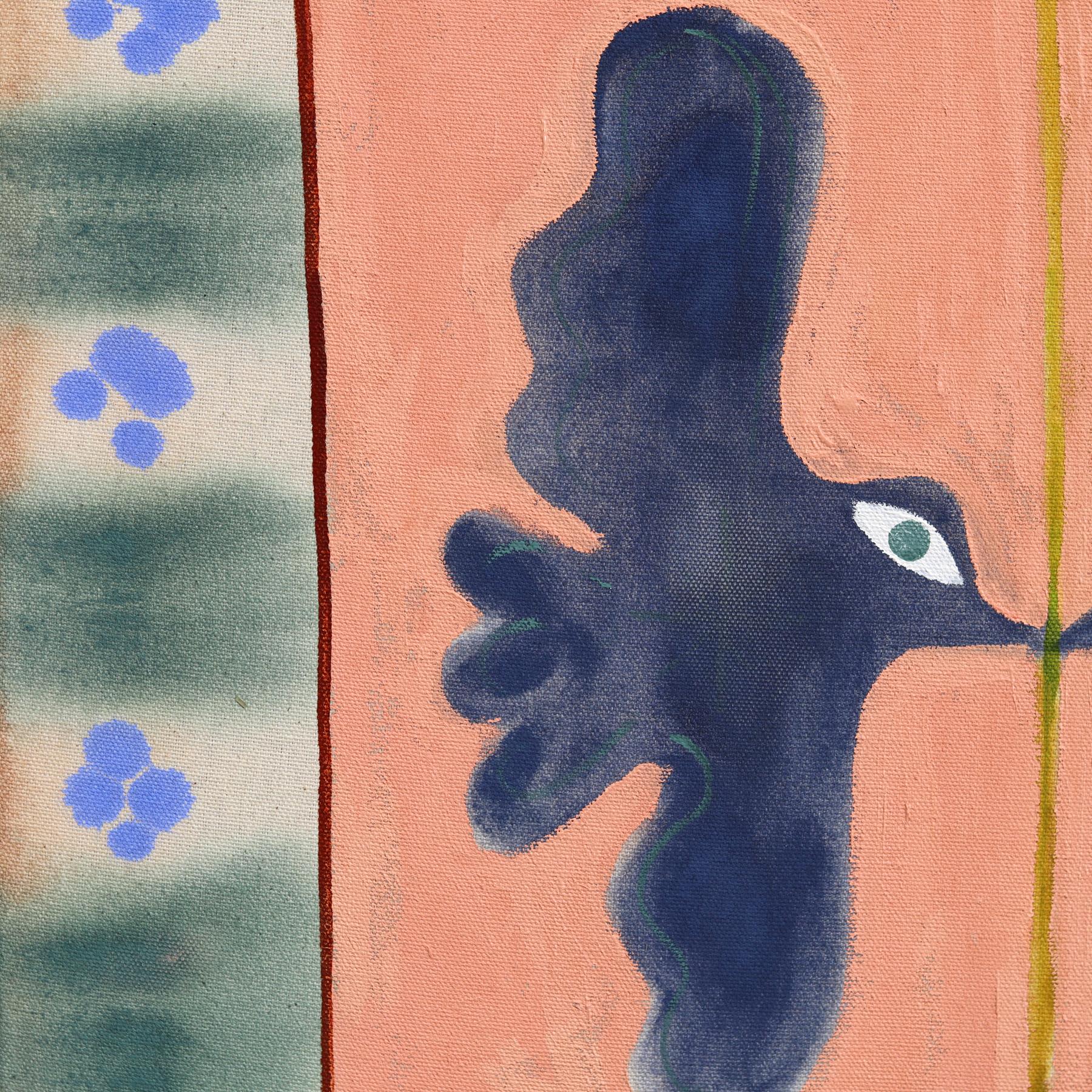 Pair of Blue Birds - Abstract Folk Art Inspired Botanical Painting on Raw Canvas For Sale 4