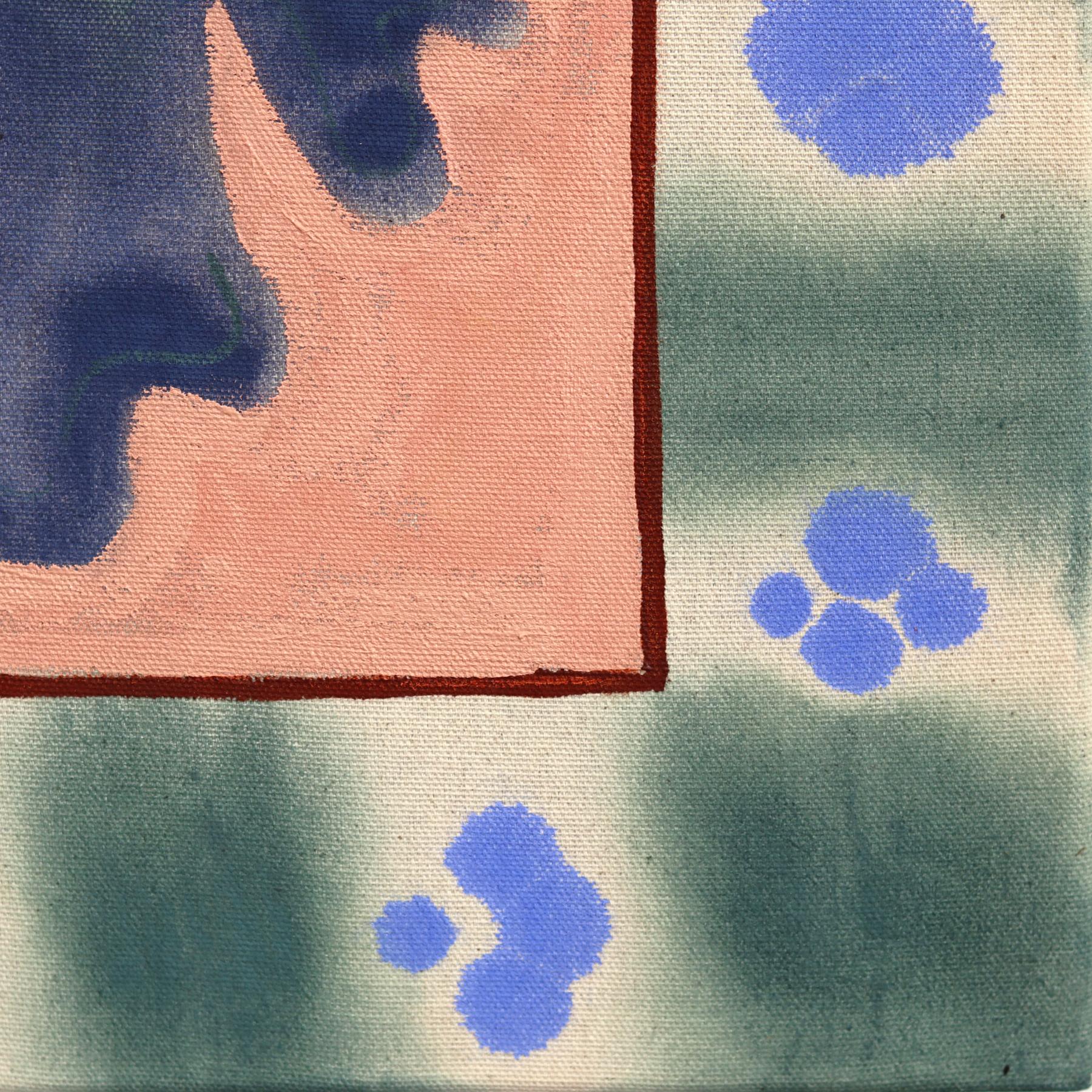 Pair of Blue Birds - Abstract Folk Art Inspired Botanical Painting on Raw Canvas For Sale 5