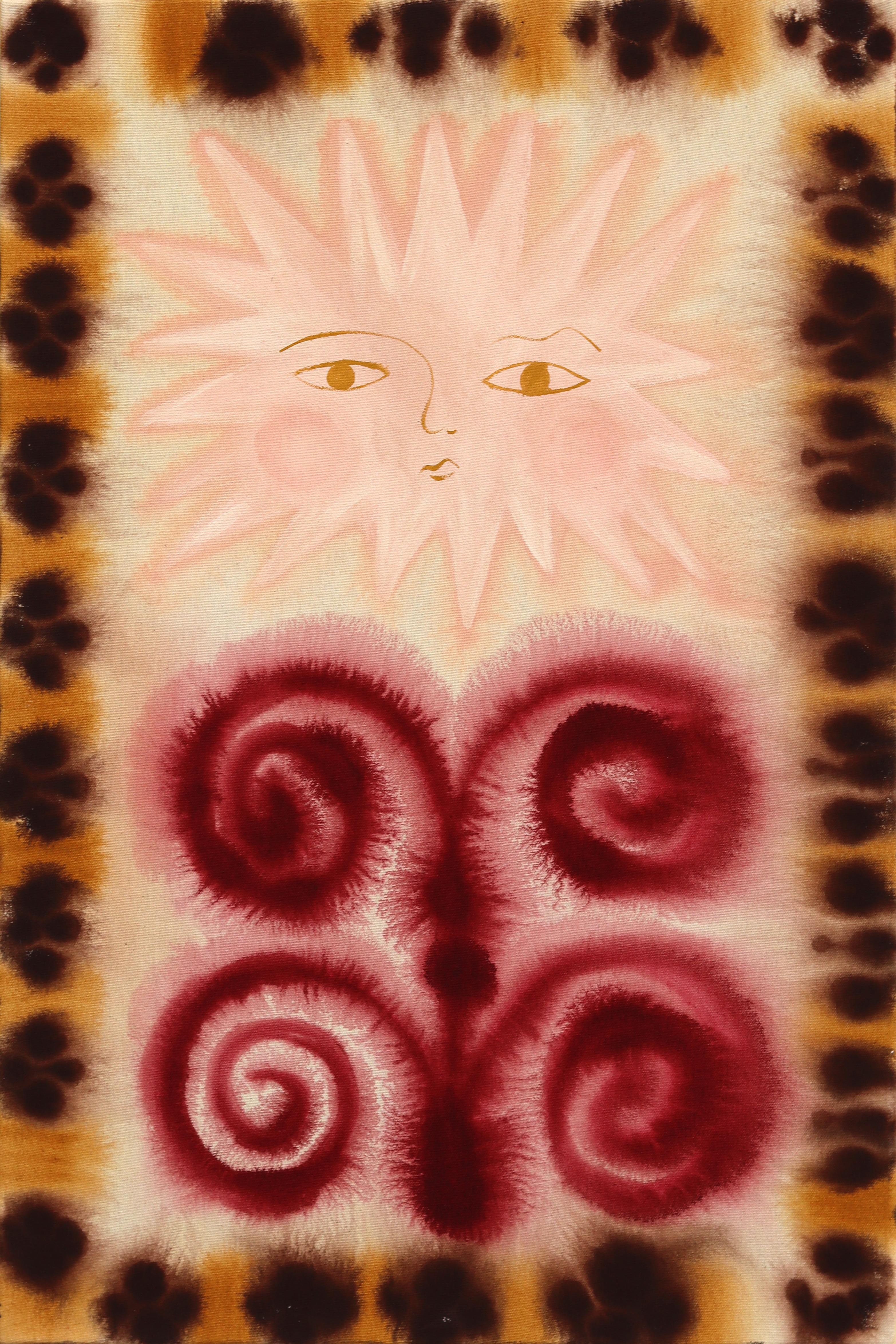 Meredith Walker Figurative Painting - Sun Fern - Figurative Abstract Folk Art Inspired Modern Painting on Raw Canvas