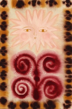 Sun Fern - Figurative Abstract Folk Art Inspired Modern Painting on Raw Canvas