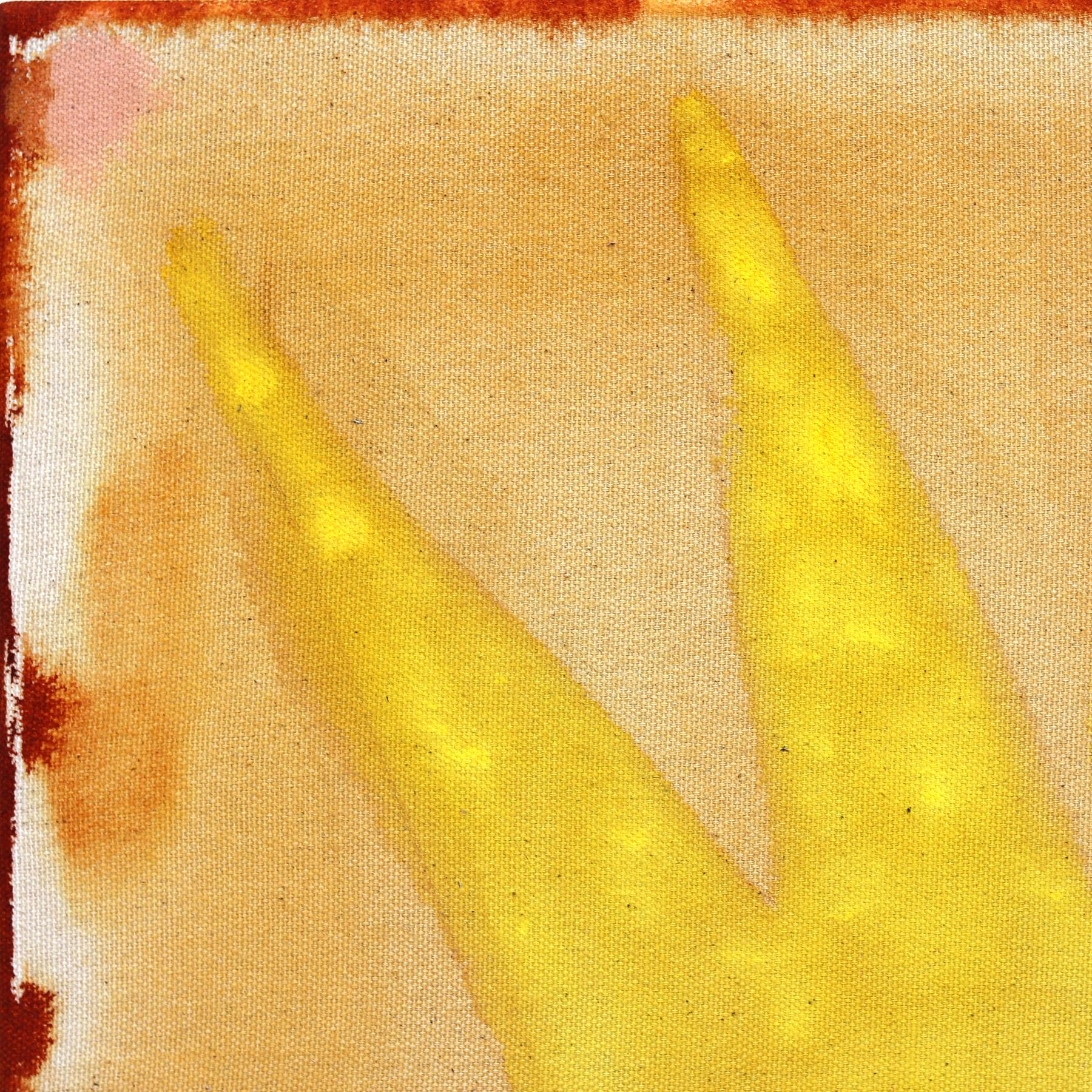 Sunshine I - Peinture moderne d'inspiration Folk Art jaune et lumineuse sur toile brute - Contemporain Painting par Meredith Walker