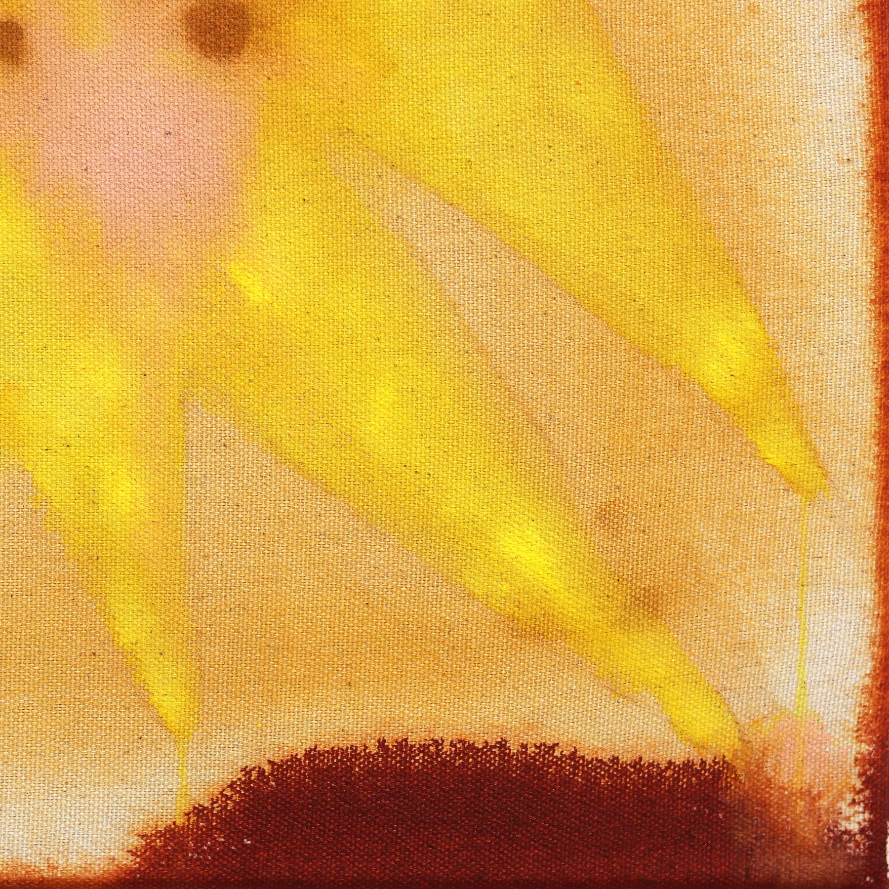 Sunshine I - Peinture moderne d'inspiration Folk Art jaune et lumineuse sur toile brute en vente 3