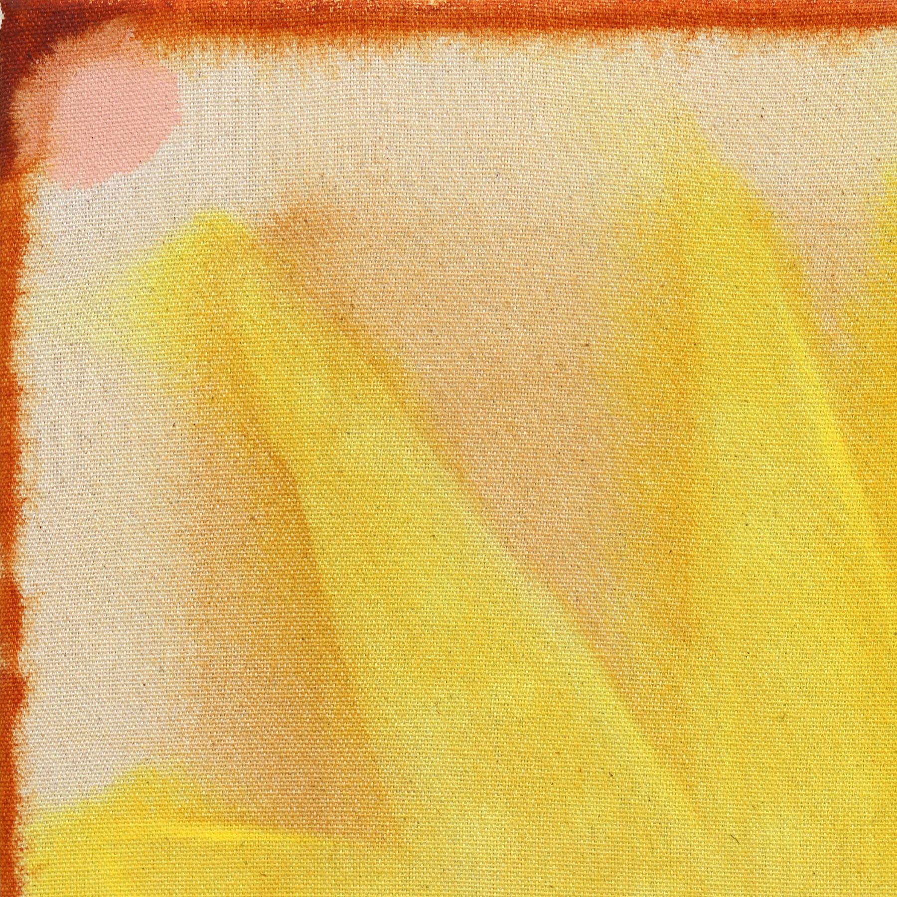 Sunshine II - Pintura moderna amarilla luminosa inspirada en el arte popular sobre lienzo crudo - Painting Contemporáneo de Meredith Walker