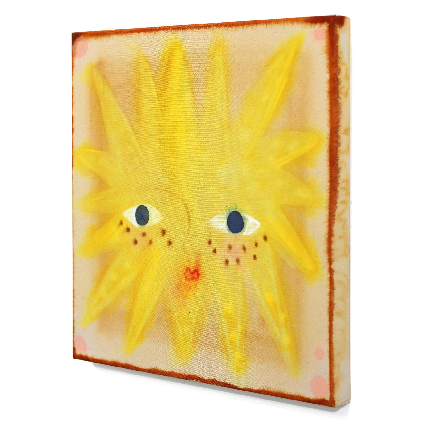 Sunshine II - Pintura moderna amarilla luminosa inspirada en el arte popular sobre lienzo crudo - Figurative Painting Amarillo de Meredith Walker