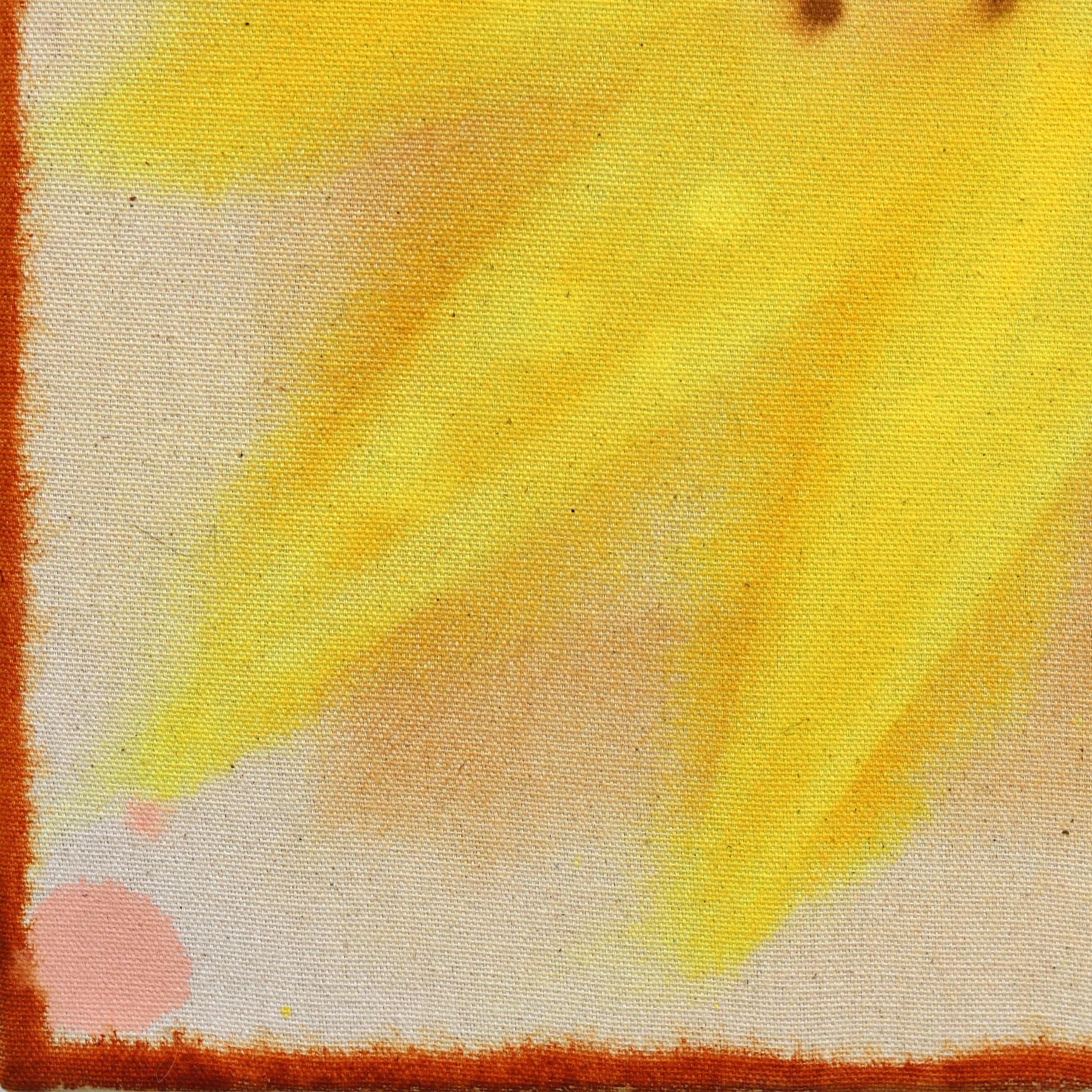 Sunshine II - Pintura moderna amarilla luminosa inspirada en el arte popular sobre lienzo crudo en venta 2