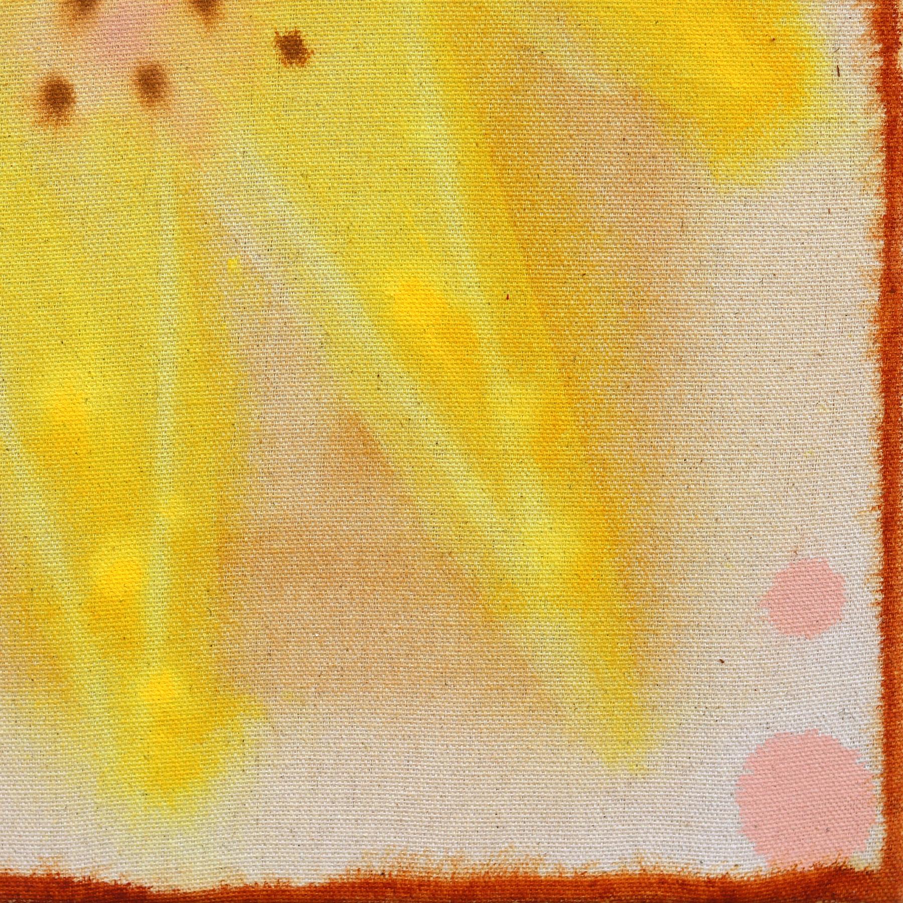 Sunshine II - Pintura moderna amarilla luminosa inspirada en el arte popular sobre lienzo crudo en venta 3