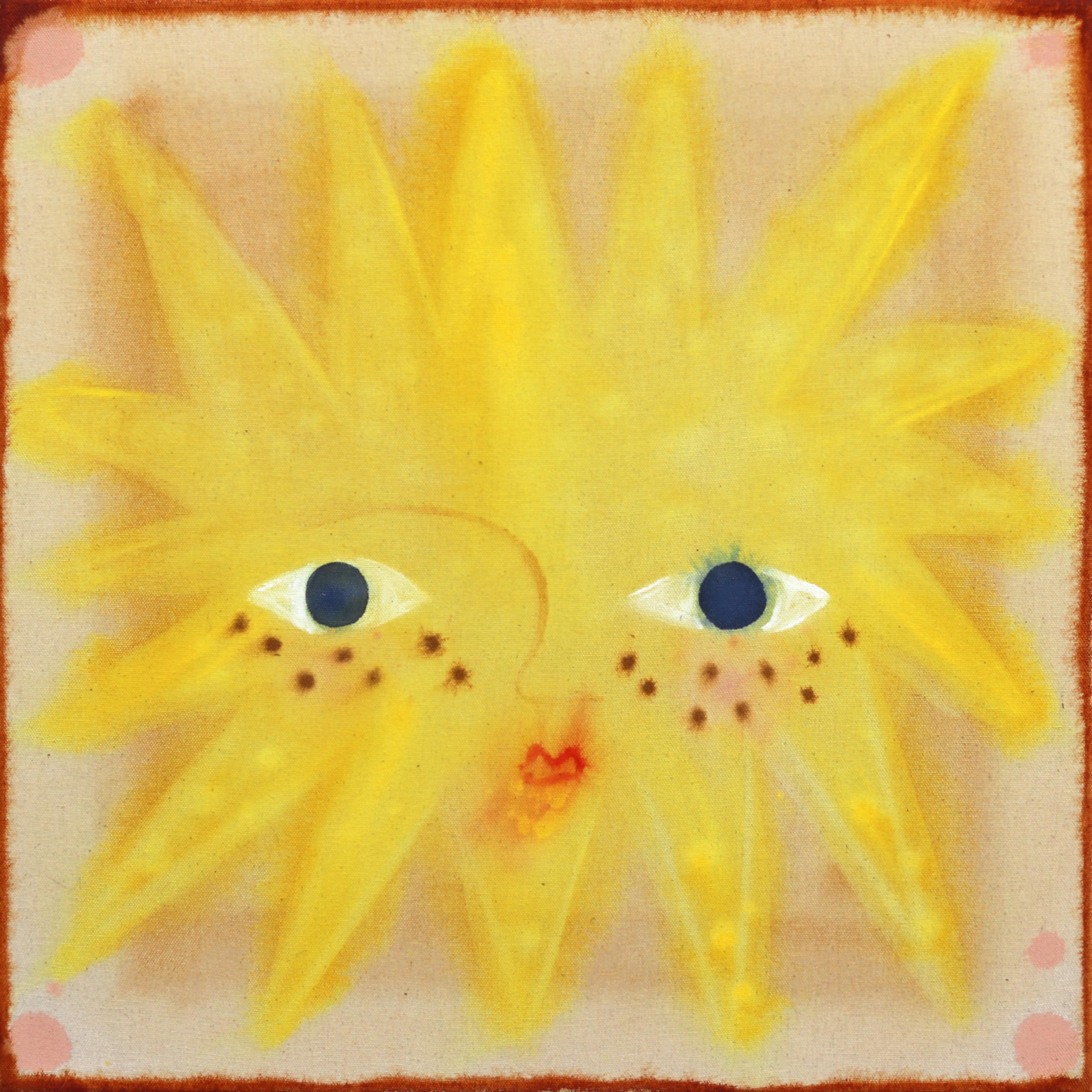 Sunshine II - Peinture moderne d'inspiration folklorique jaune lumineuse sur toile brute