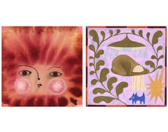Two 12x12 in. Artworks by Meredith Walker - Sun No. 27 + Mourning on the Vine