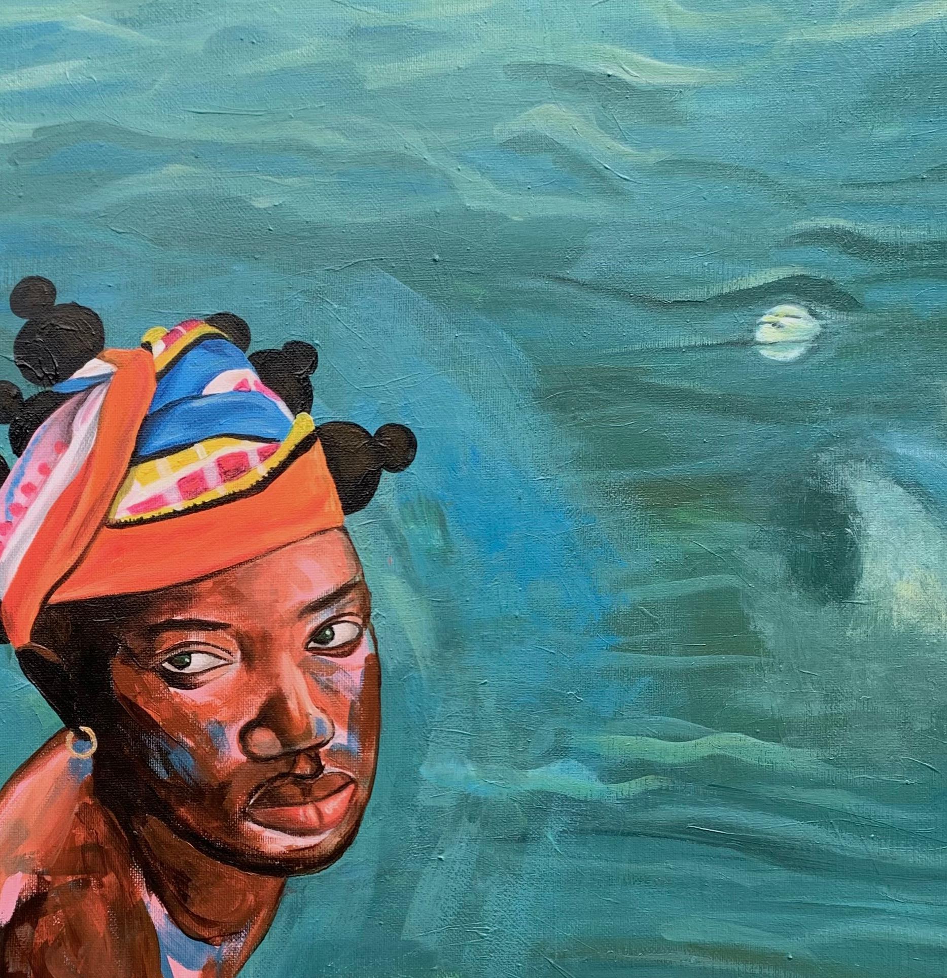 Dio, Guarda giù - 21° secolo, Contemporaneo, Ritratto figurativo, Donne, Oceano - Painting Espressionista di Merenini Williams