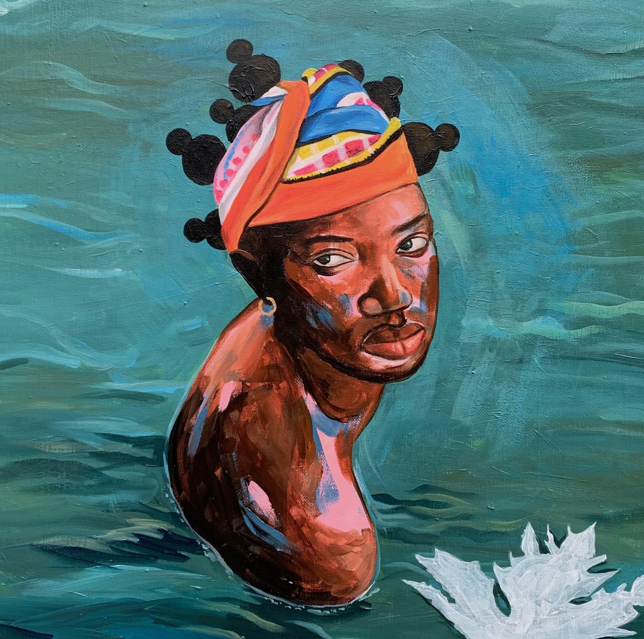 Dio, Guarda giù - 21° secolo, Contemporaneo, Ritratto figurativo, Donne, Oceano in vendita 1