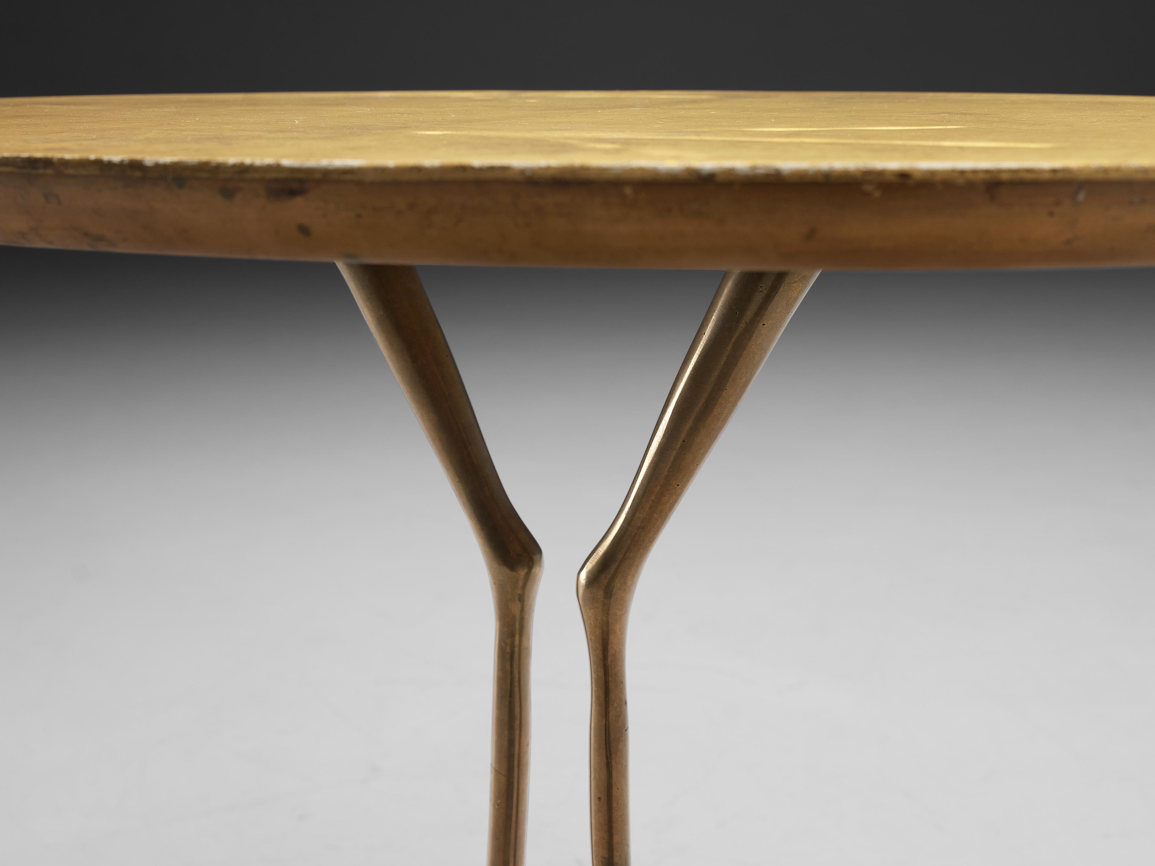 Mid-Century Modern Meret Oppenheim 'Traccia' Coffee Table in Gilded Wood and Brass 