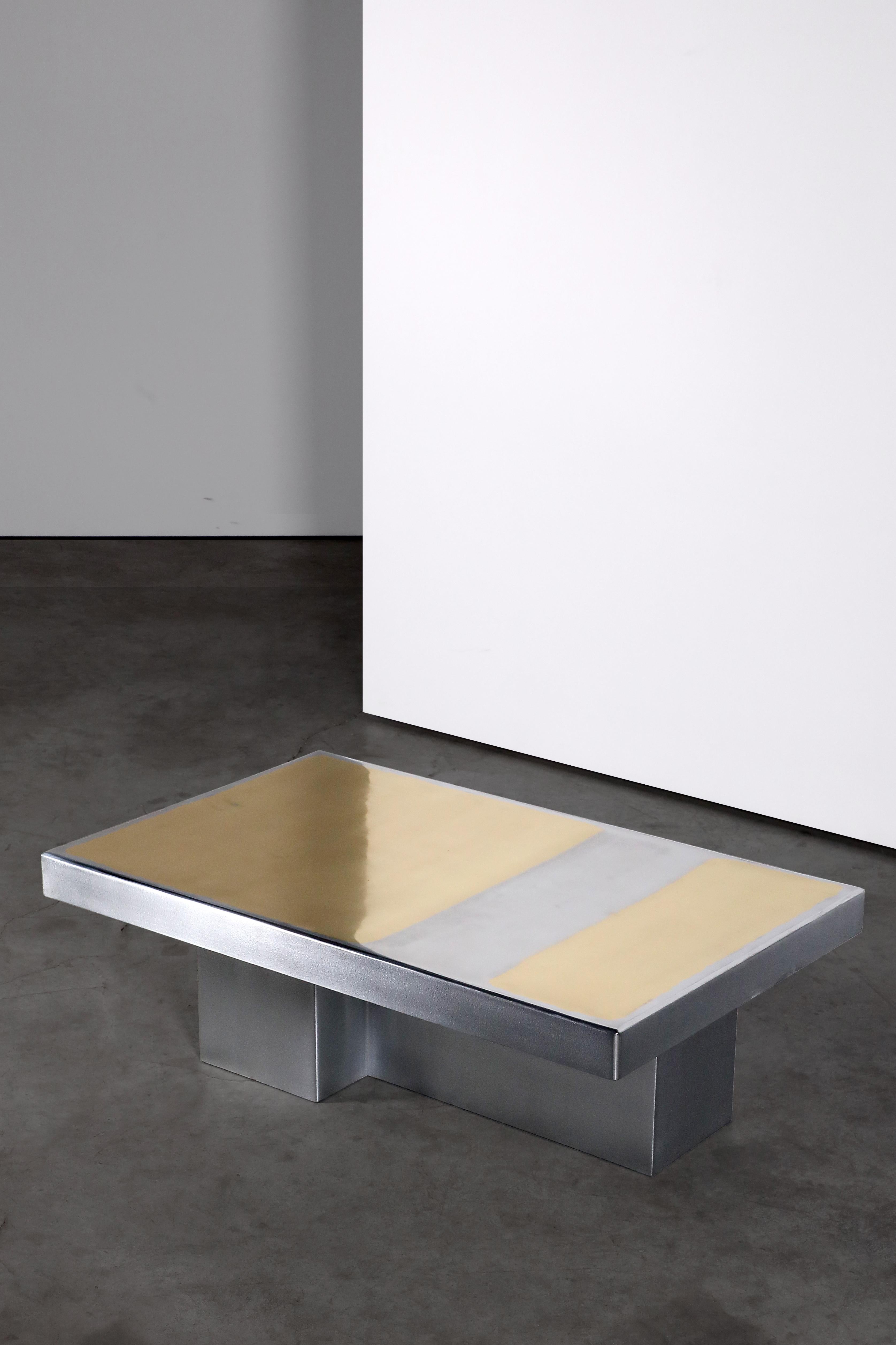 Minimalist Marcin Rusak, Merging Metals Coffee Table 100-3, Brass / Zinc Finish