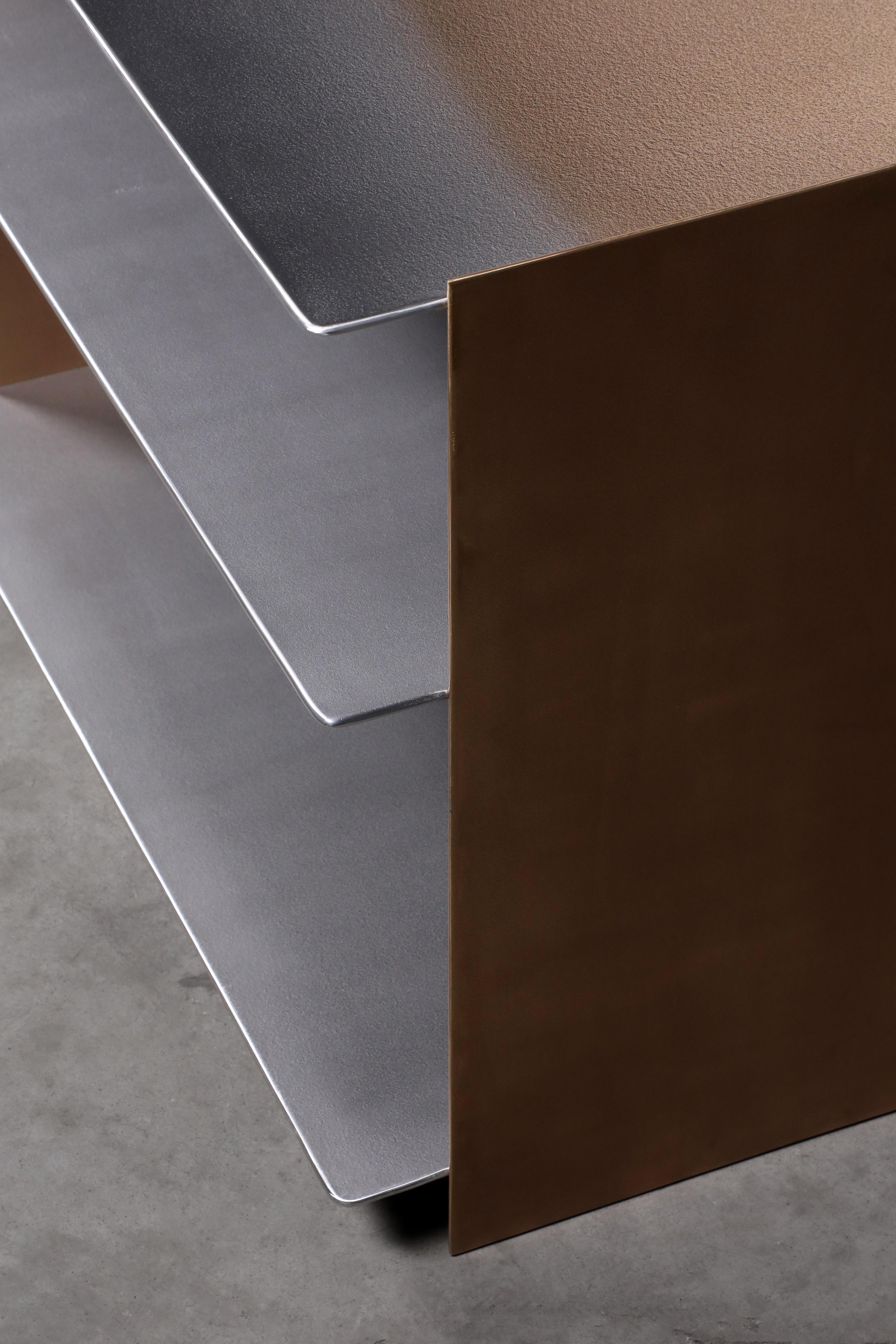 Hand-Crafted Marcin Rusak, Merging Metals Console 230-1, Aluminium and Bronze Finish For Sale