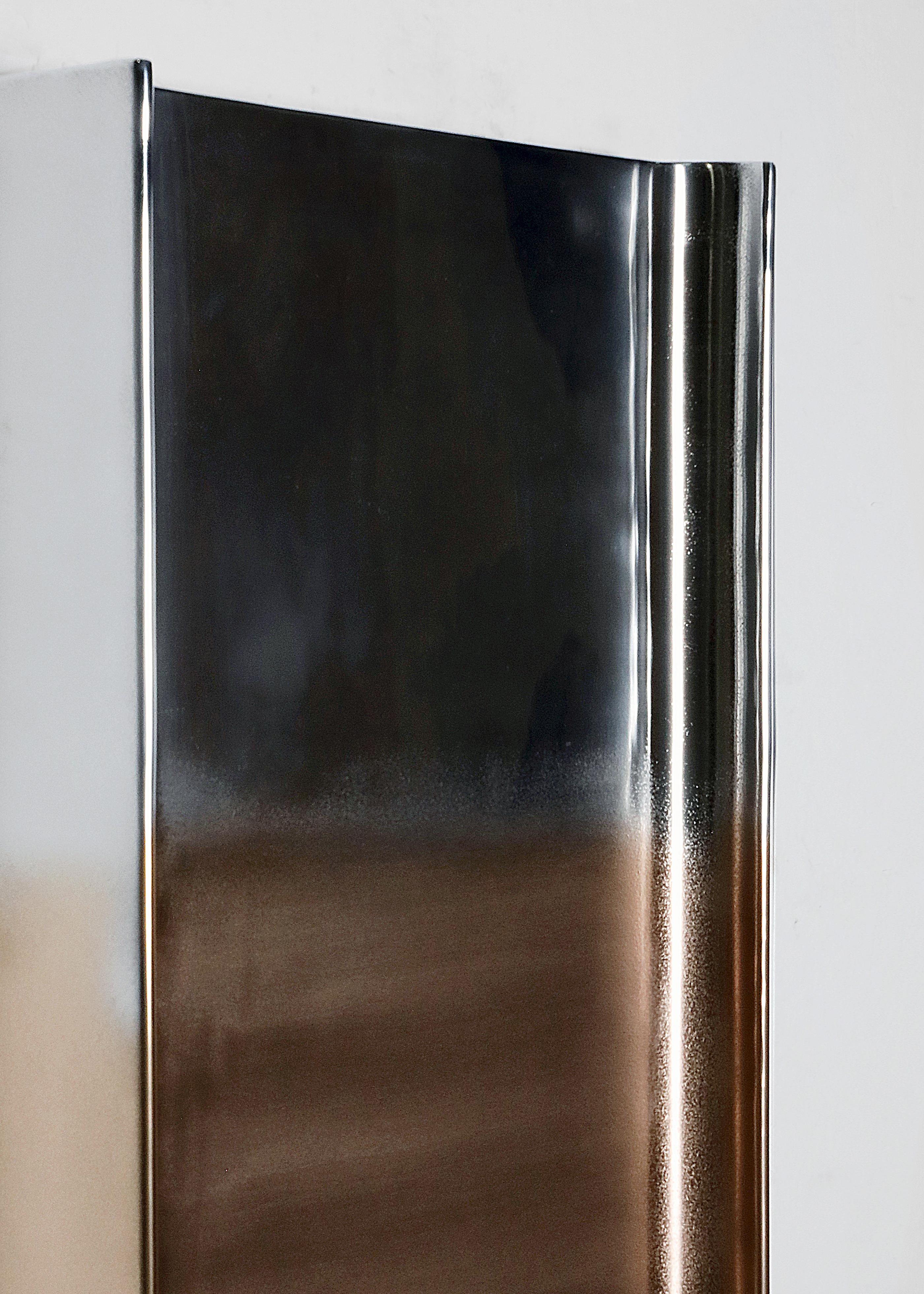 Minimalist Marcin Rusak, Merging Metals Wallhanging Mirror 90-1, Zinc/Bronze Finish
