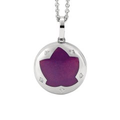 Round Pendant Locket 18k Yellow Gold Raspberry Enamel 5 Diamonds 0.03 ct G VS