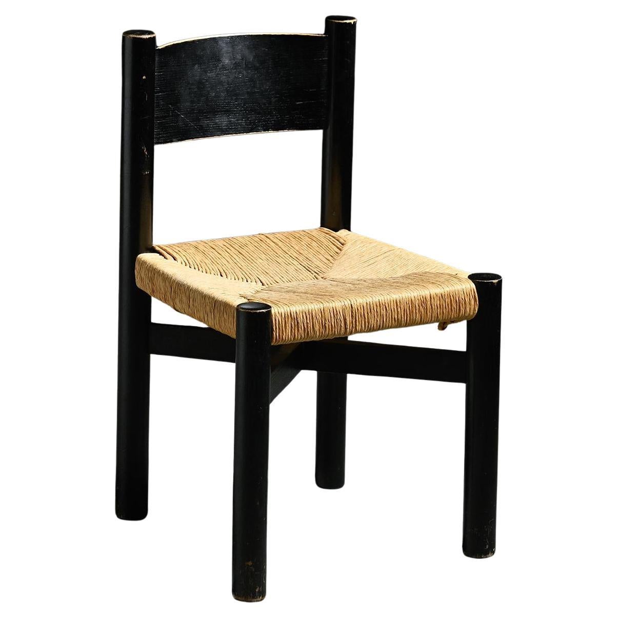 Chaise Meribel en frêne teinté noir, Charlotte Perriand, vers 1950