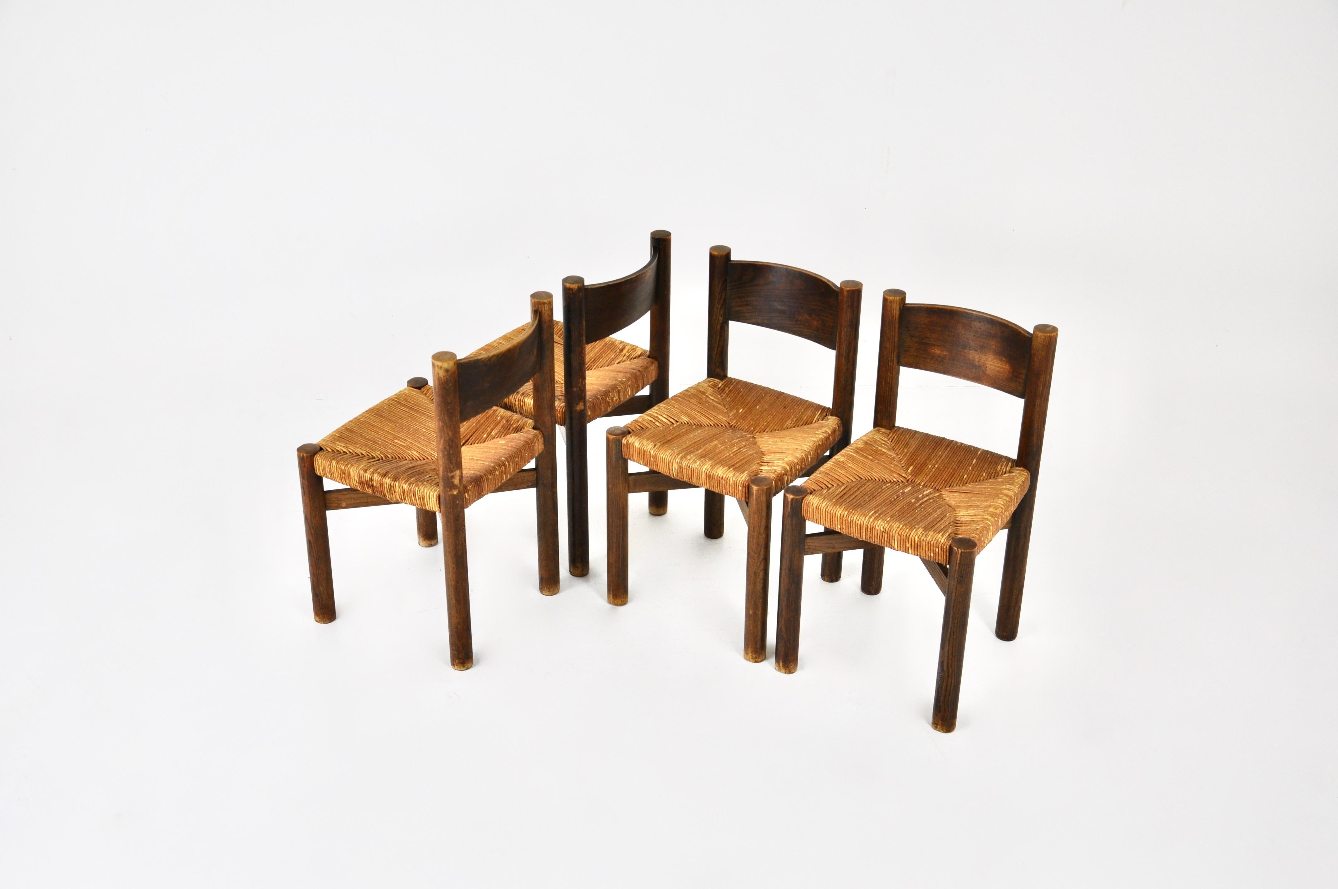 Mid-Century Modern Meribel chairs by Charlotte Perriand for Steph Simon, 1950s, set of 4 For Sale