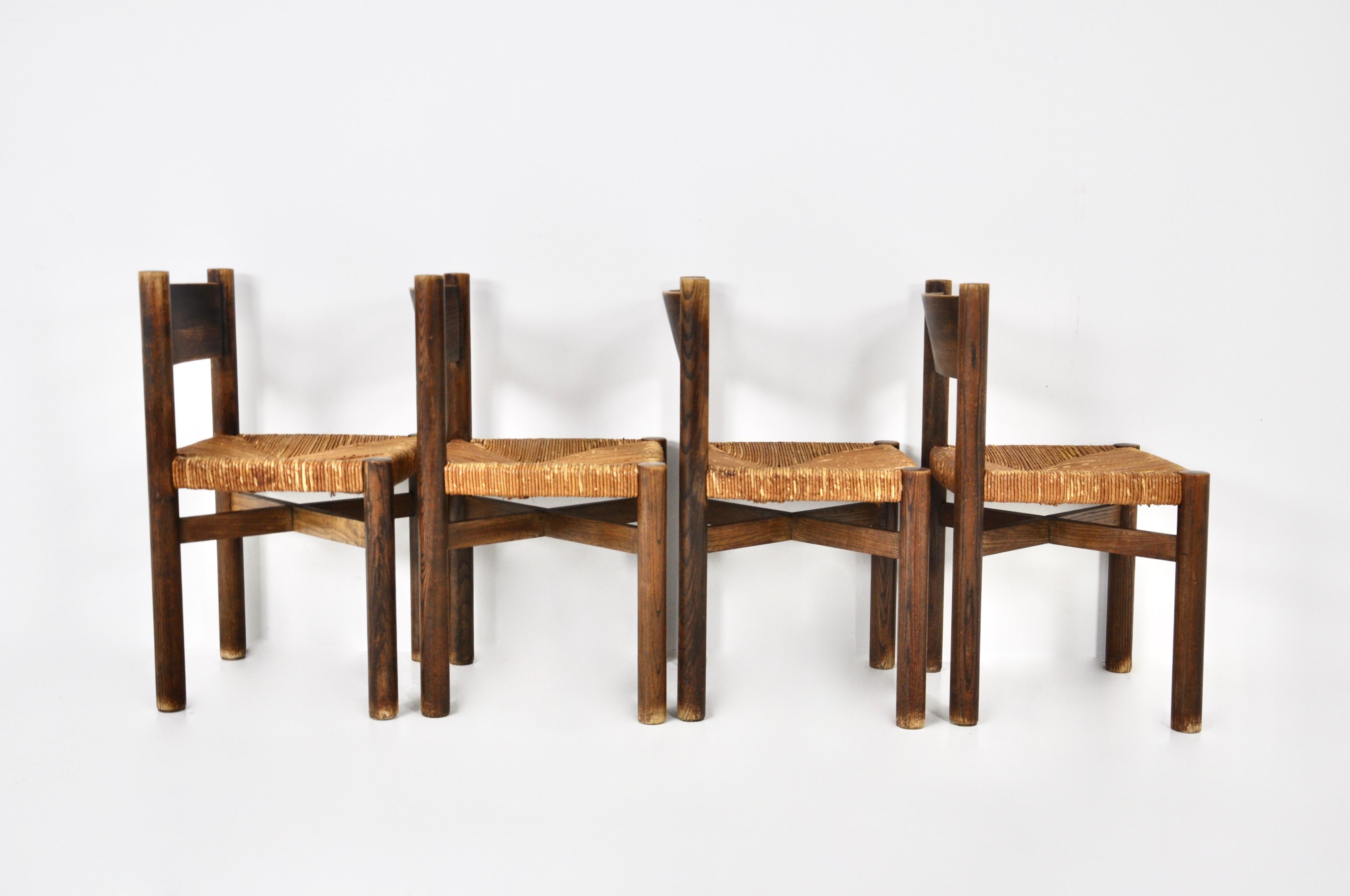 Meribel chairs by Charlotte Perriand for Steph Simon, 1950s, set of 4 In Good Condition For Sale In bruxelles, BE