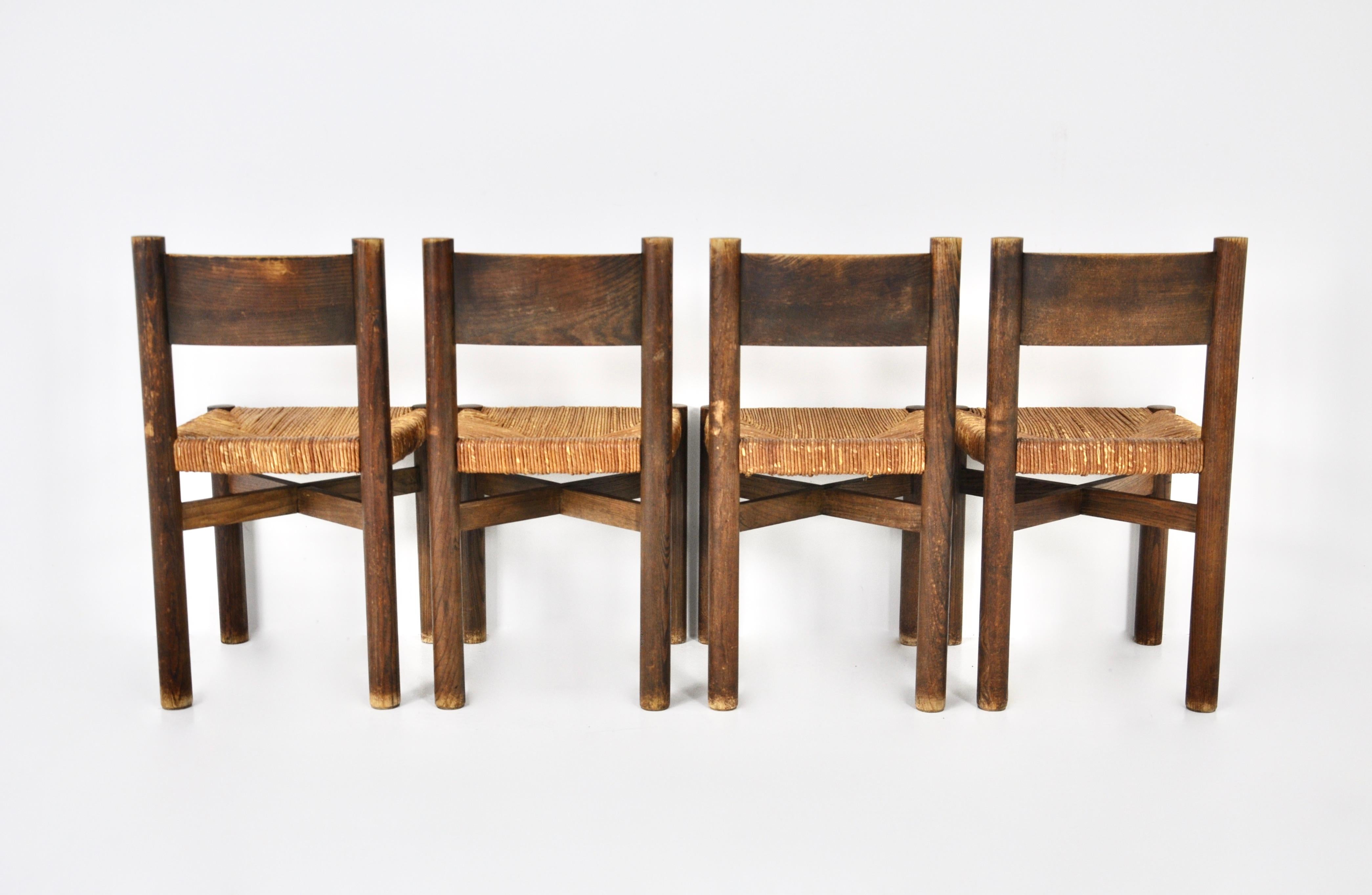 Mid-20th Century Meribel chairs by Charlotte Perriand for Steph Simon, 1950s, set of 4 For Sale