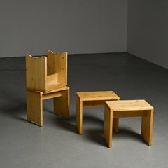 Méribel Pine Stools, France circa 1970, set of 4