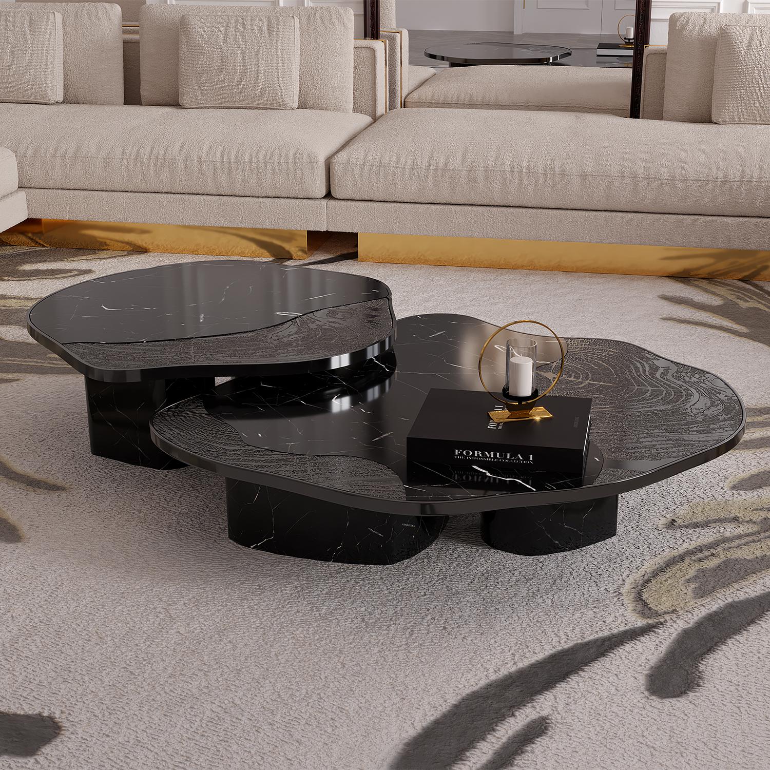 Merida Schwarzer Marmor 2er-Set Couchtisch im Angebot 3