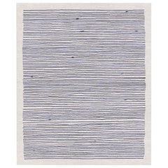 Rug for living room Beige Blue Striped Minimalism Coastal Wool Silk - Merida