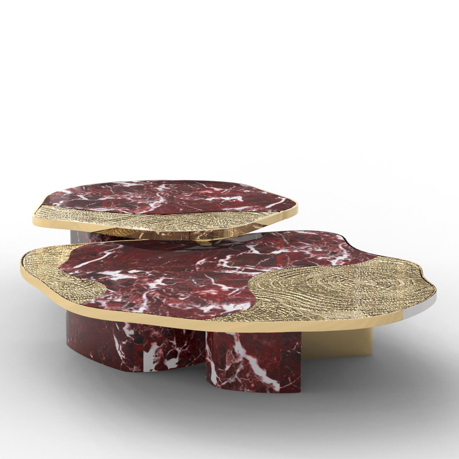Portugais Merida Red Marble Set of 2 Coffee Table en vente