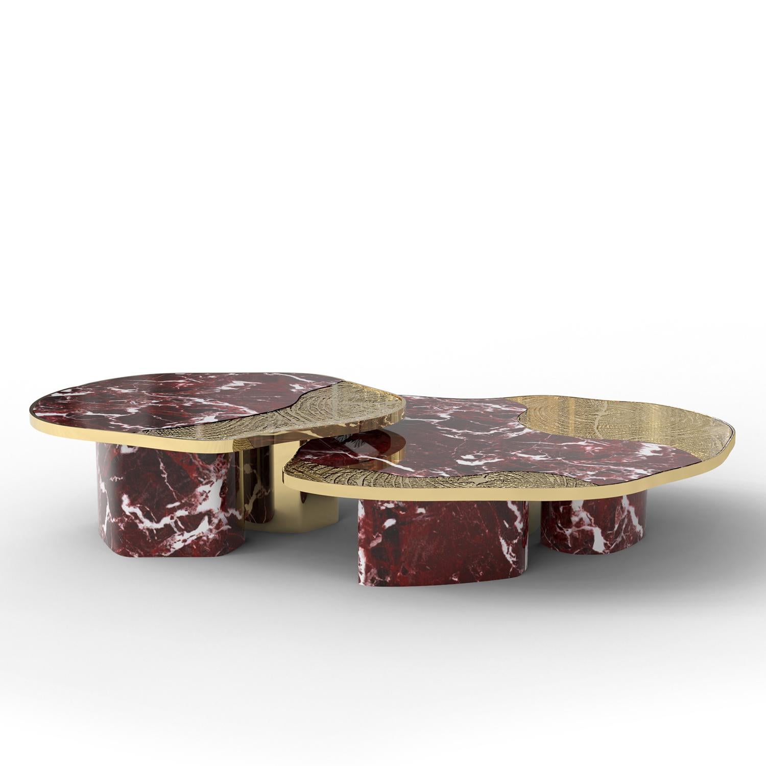 Fait main Merida Red Marble Set of 2 Coffee Table en vente