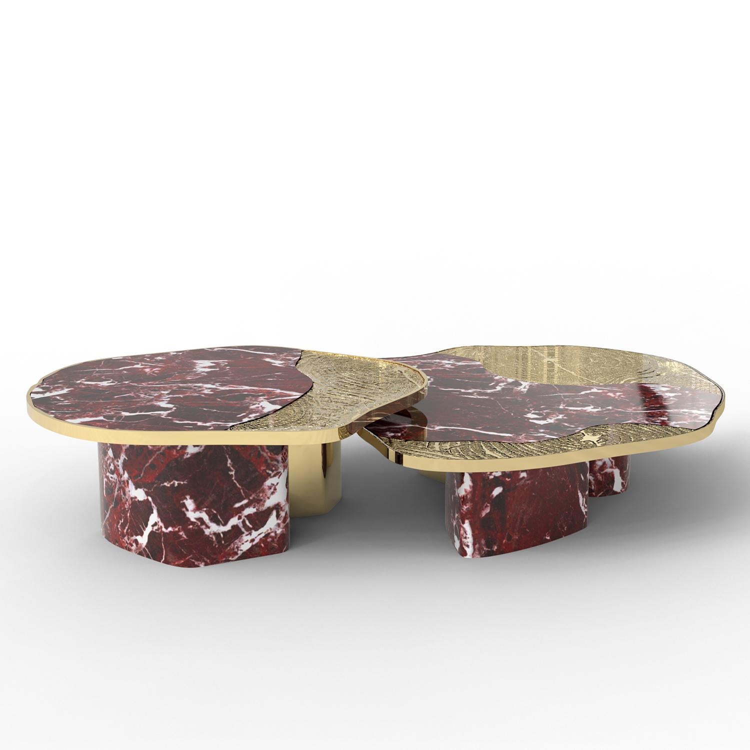 Merida Red Marble Set of 2 Coffee Table Neuf - En vente à Paris, FR