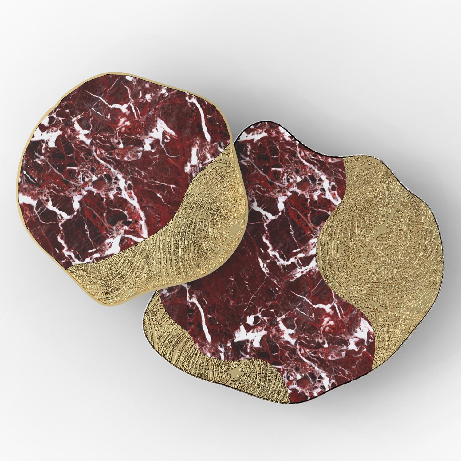 XXIe siècle et contemporain Merida Red Marble Set of 2 Coffee Table en vente