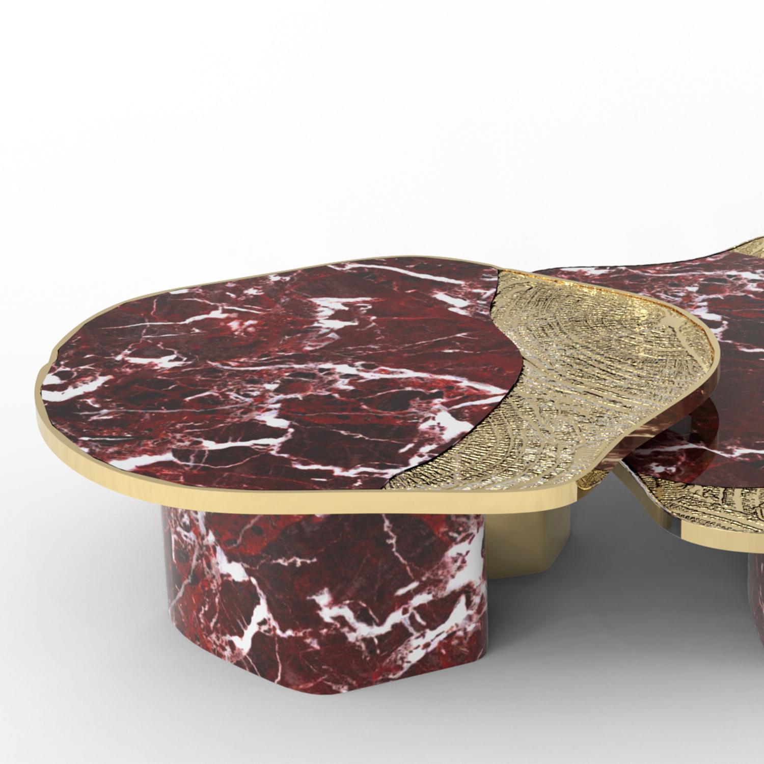 Laiton Merida Red Marble Set of 2 Coffee Table en vente