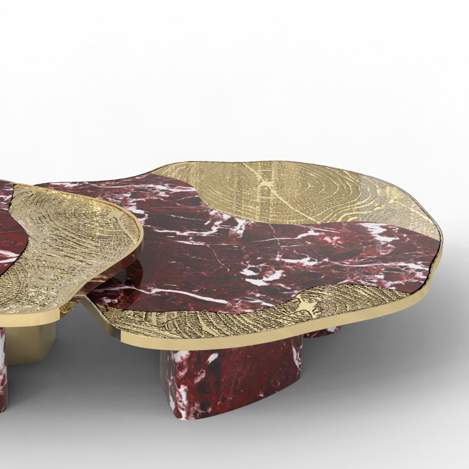 Merida Red Marble Set of 2 Coffee Table en vente 1