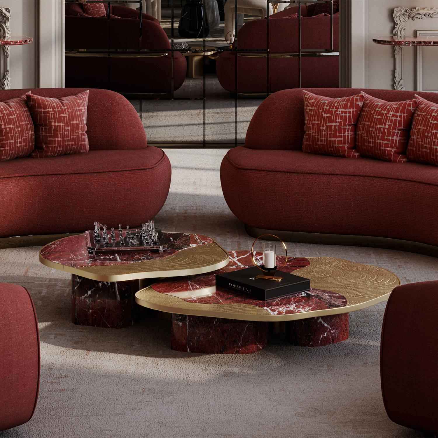 Merida Red Marble Set of 2 Coffee Table en vente 2