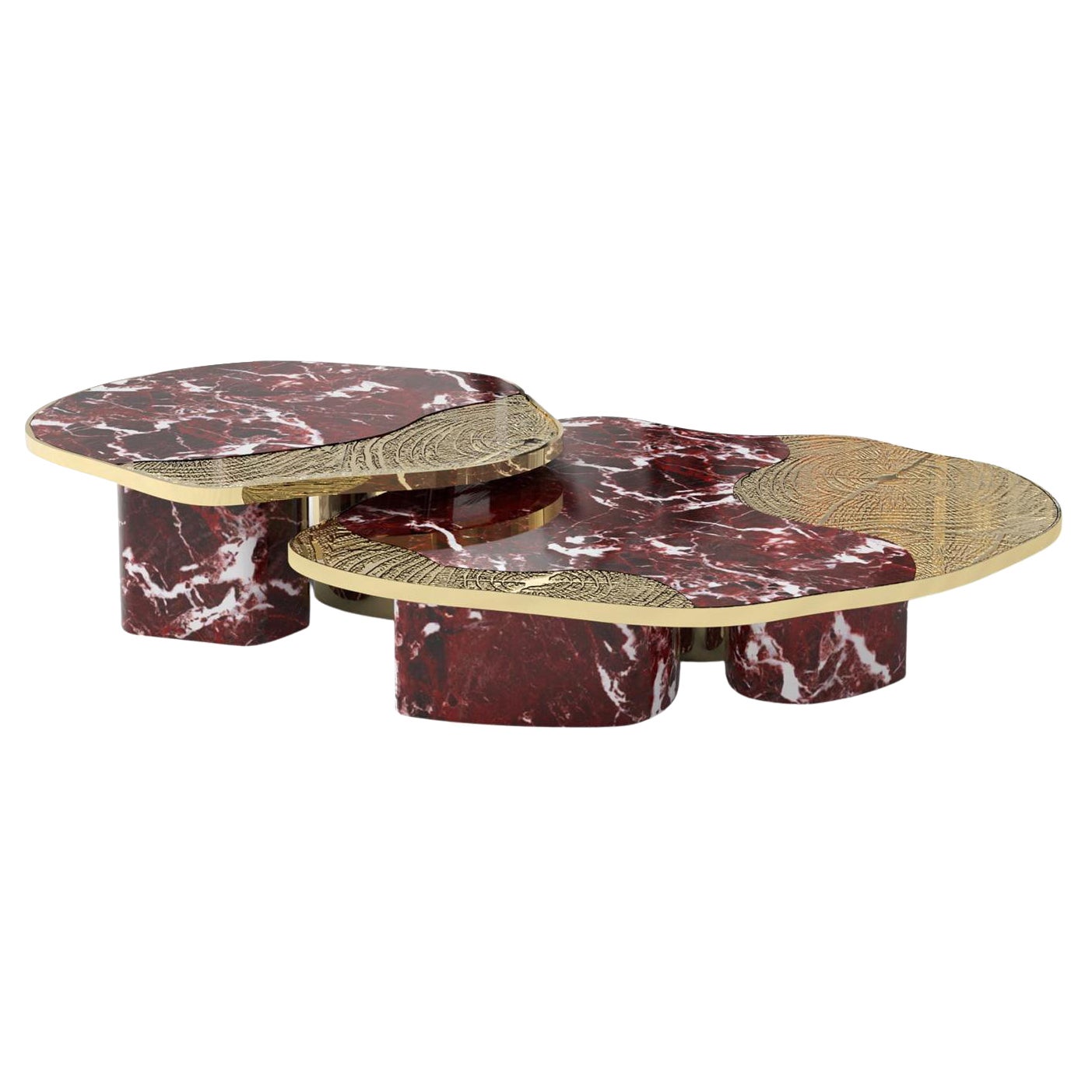 Merida Roter Marmor 2er-Set Couchtisch