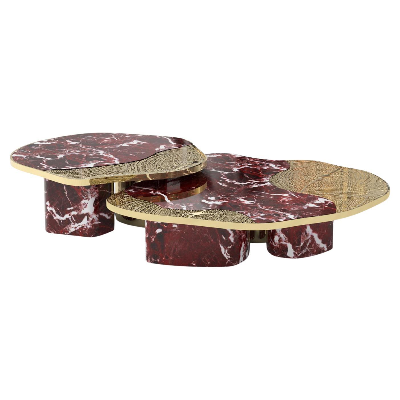 Merida Red Marble Set of 2 Coffee Table en vente